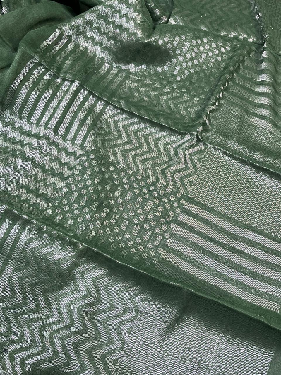GREEN PURE HANDLOOM LINEN SAREE