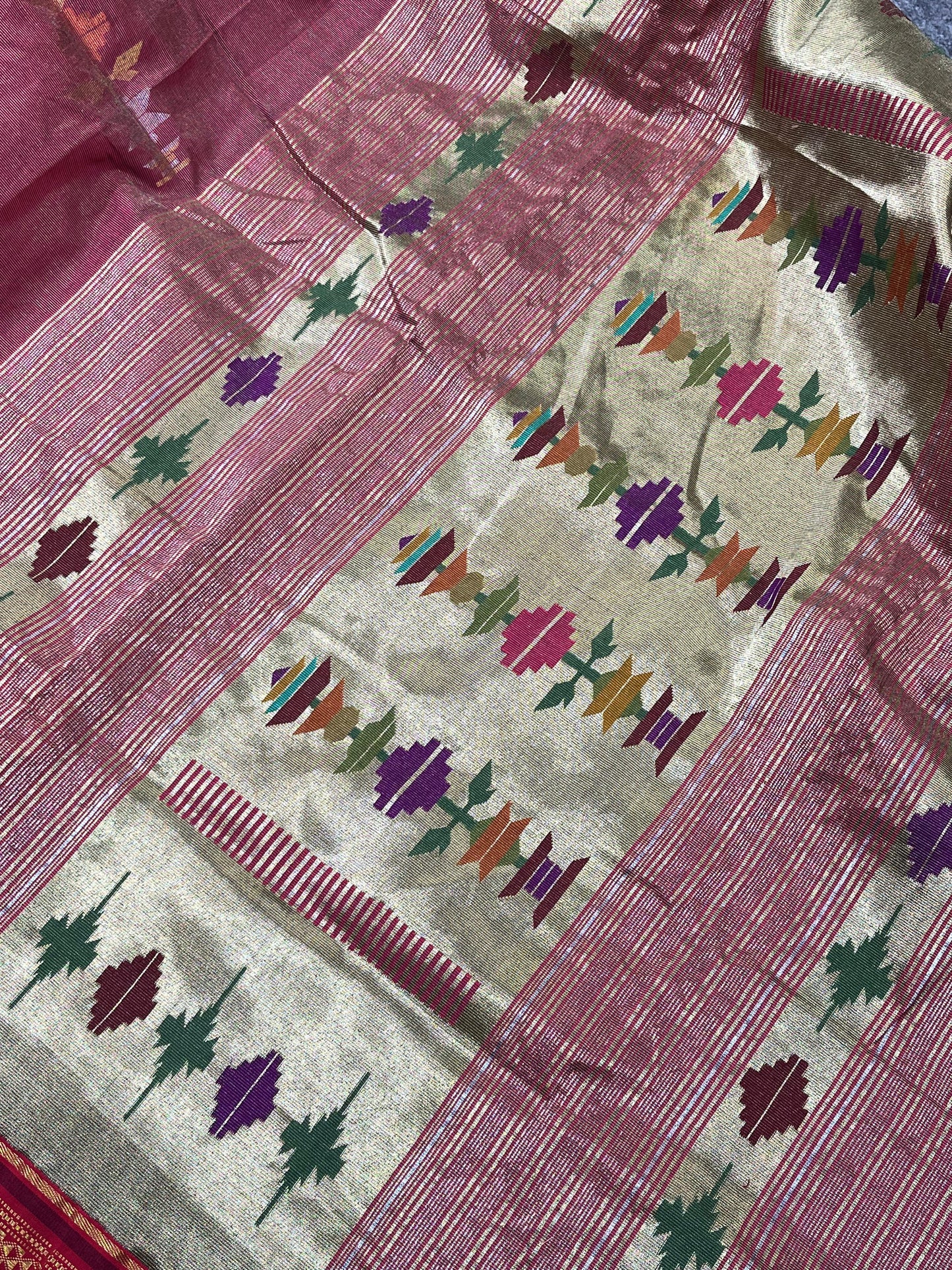 BEETROOT COTTON TISSUE PURE HANDLOOM PAITHANI SAREE