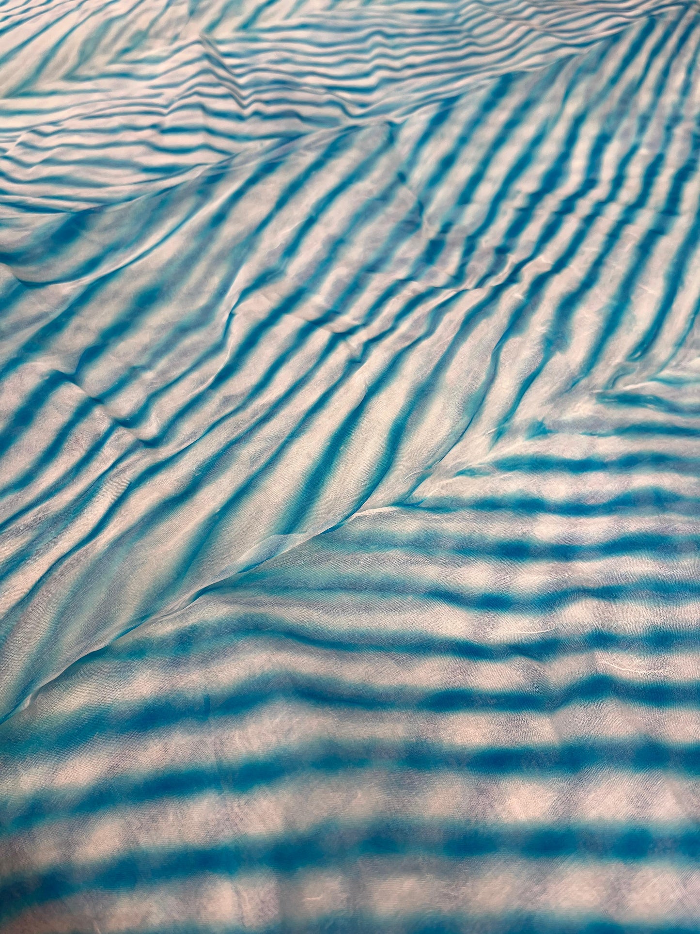 BLUE ORGANZA PURE HANDLOOM LEHERIYA SAREE