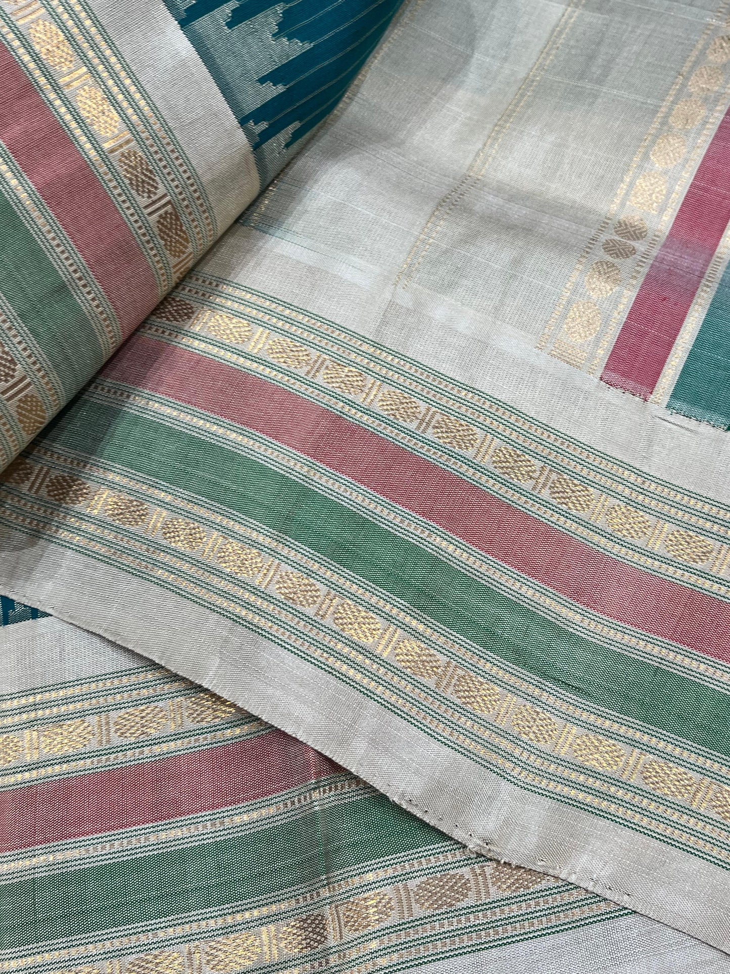 TEAL GREEN SICO PURE HANDLOOM GADWAL SAREE