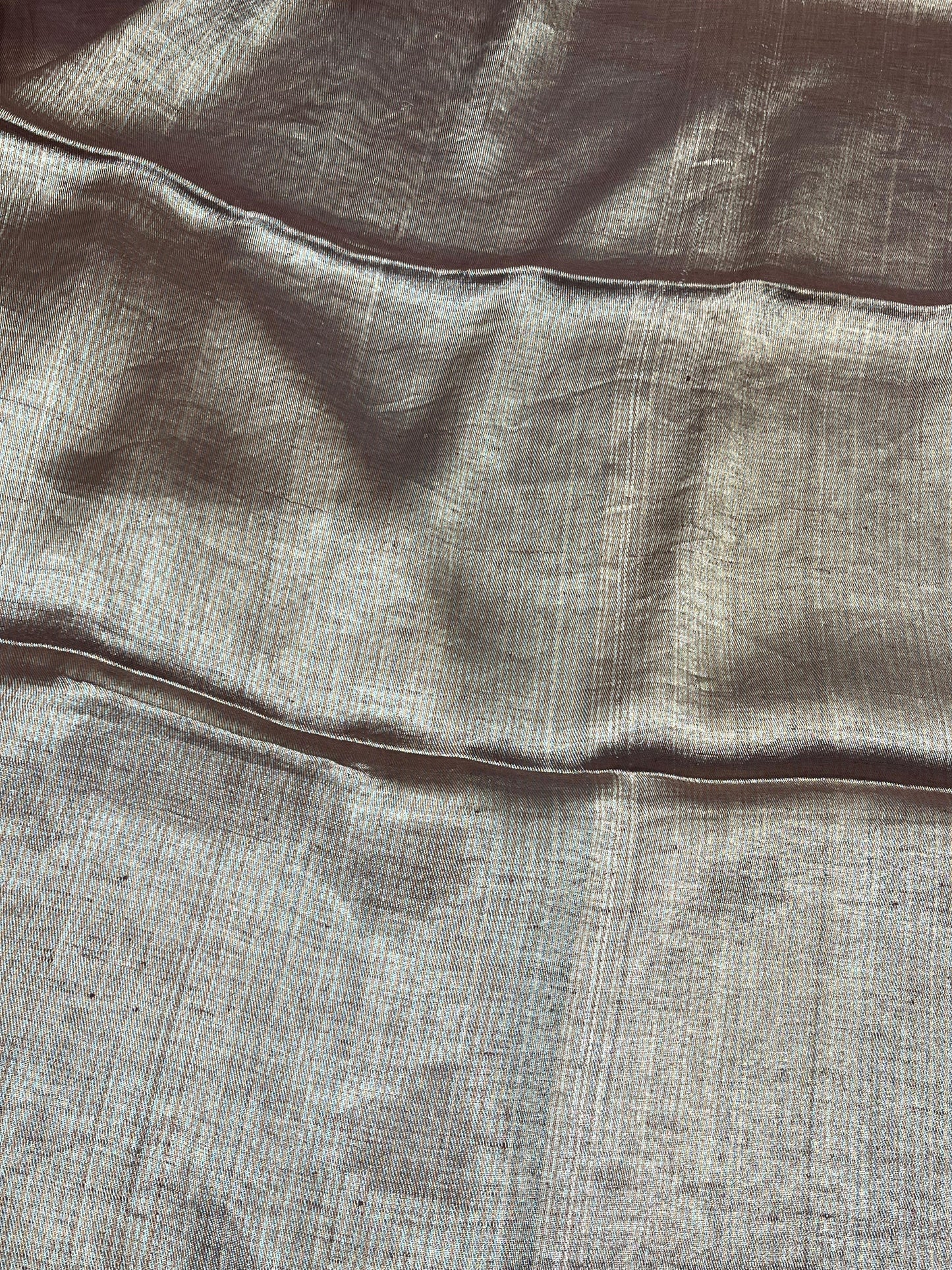 COPPER BROWN TWILL METALLIC PURE HANDLOOM LINEN SAREE