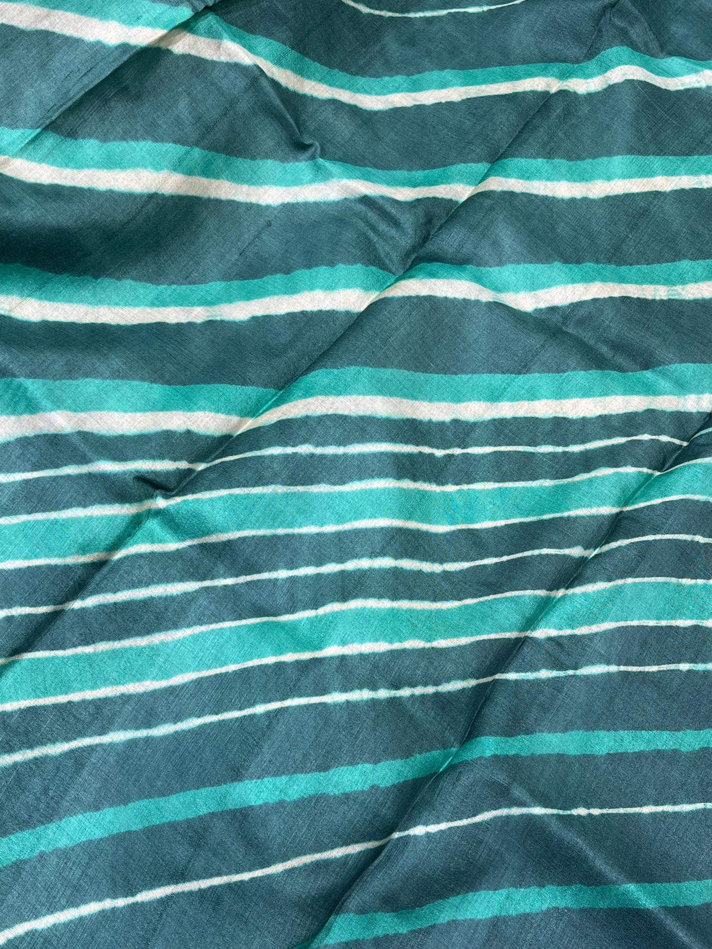 SEA GREEN AND BLUE TASSAR PURE HANDLOOM LEHERIYA SAREE