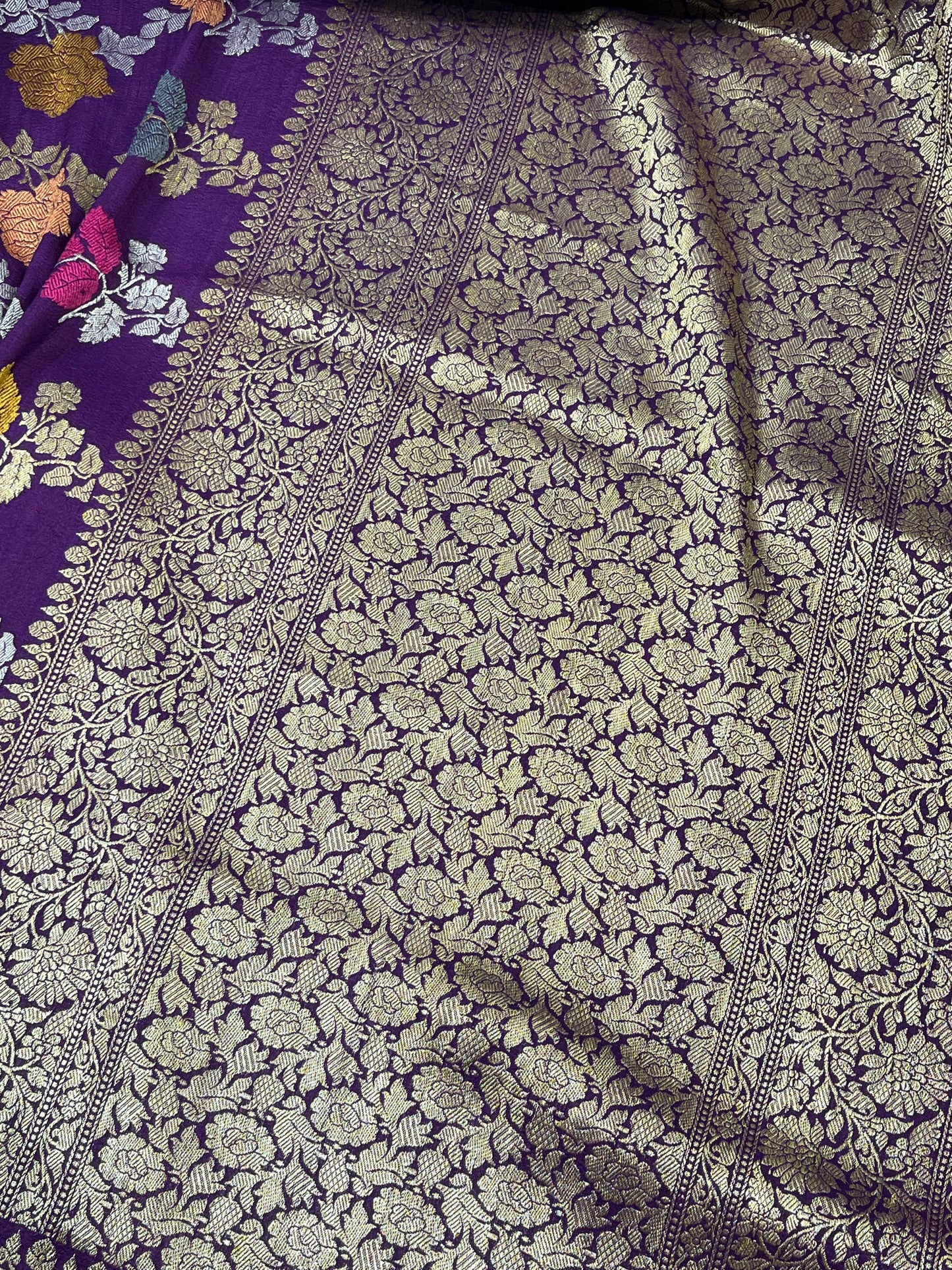PURPLE TASSAR GEORGETTE PURE HANDLOOM BANARASI SAREE