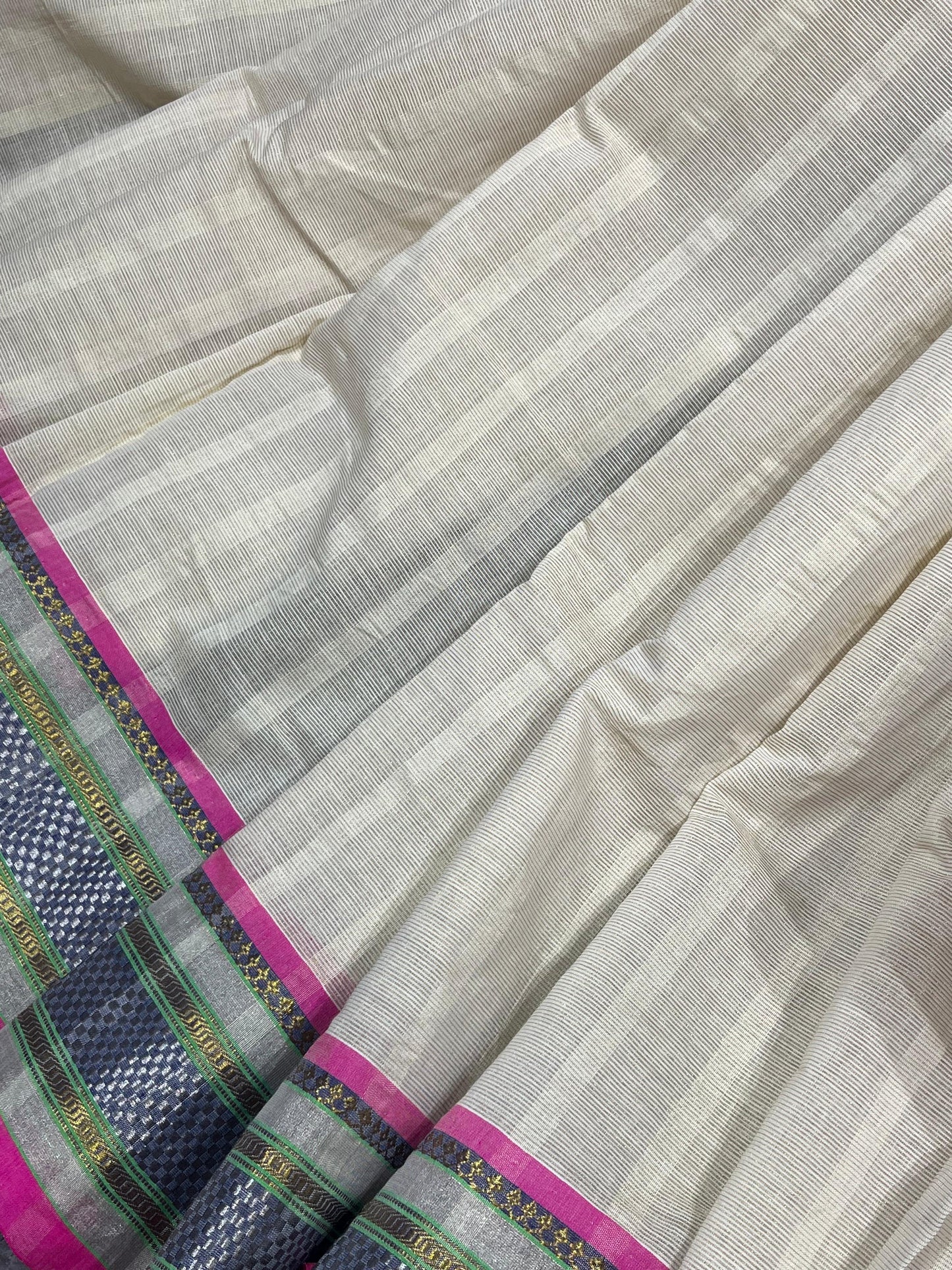 OFF WHITE COTTON TISSUE PURE HANDLOOM PAITHANI SAREE