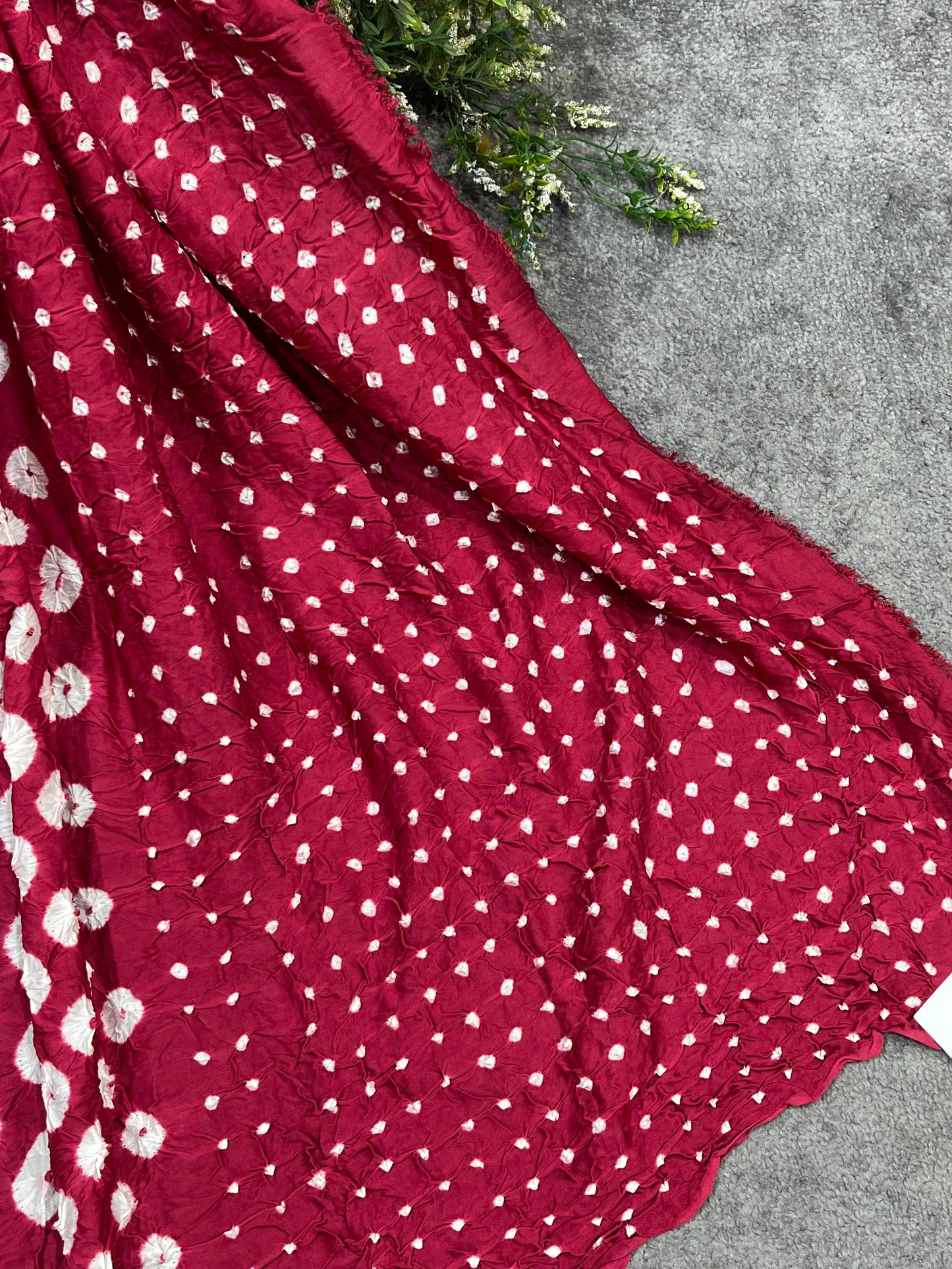 RED MODAL SILK PURE HANDLOOM BHANDEJ DUPATTA