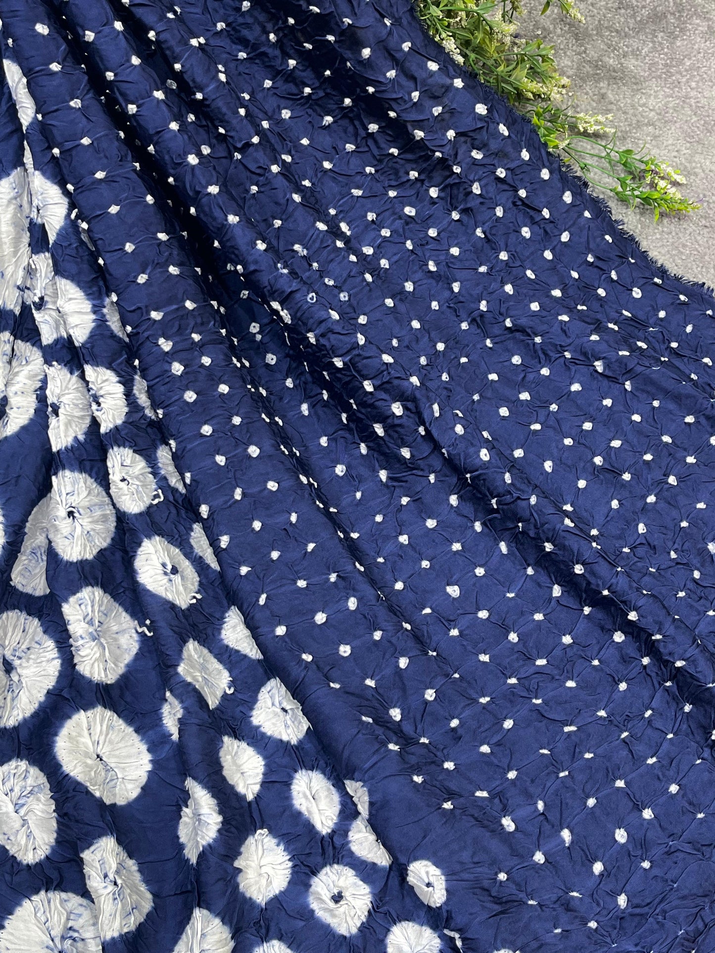 NAVY BLUE MODAL SILK PURE HANDLOOM BHANDEJ DUPATTA
