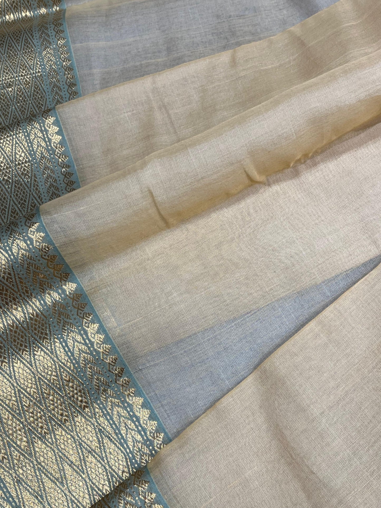 BEIGE COTTON PURE HANDLOOM CHANDERI SAREE