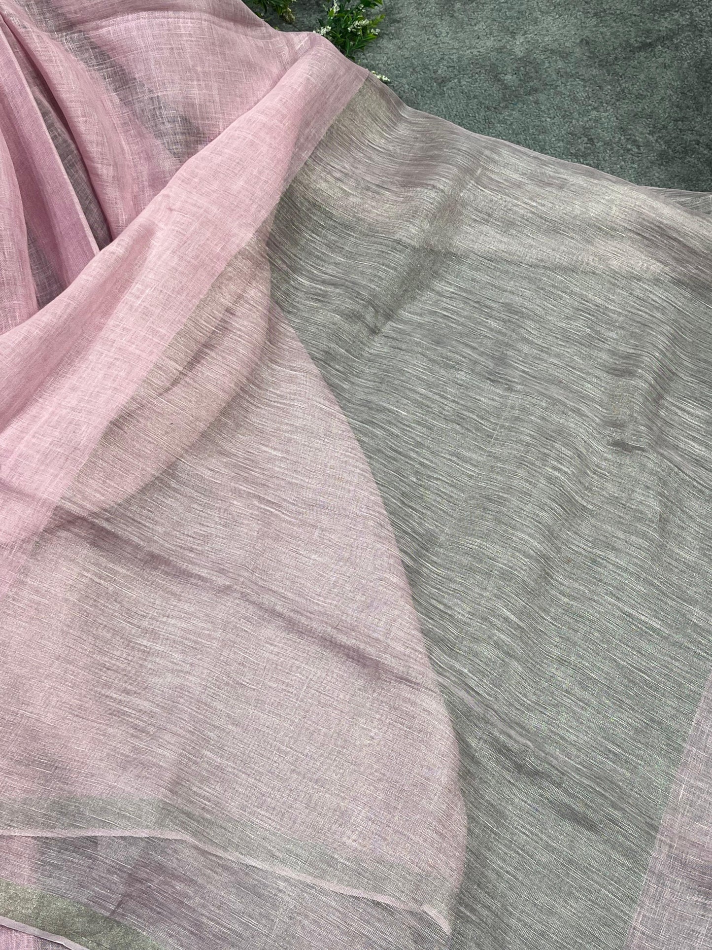 PINK PURE HANDLOOM LINEN SAREE
