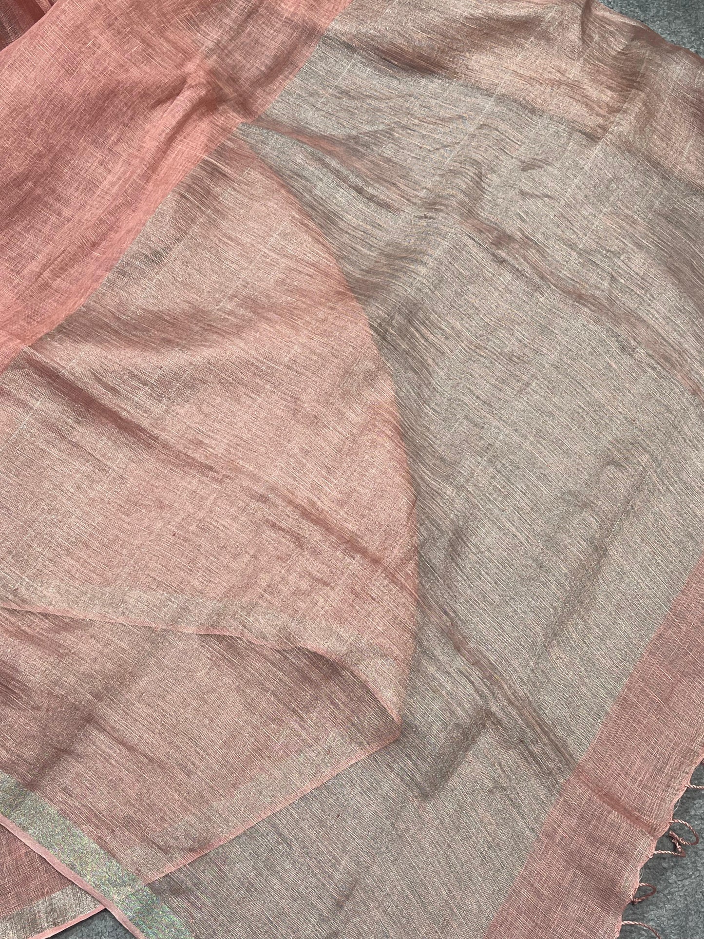 DUSTY ROSE PINK PURE HANDLOOM LINEN SAREE