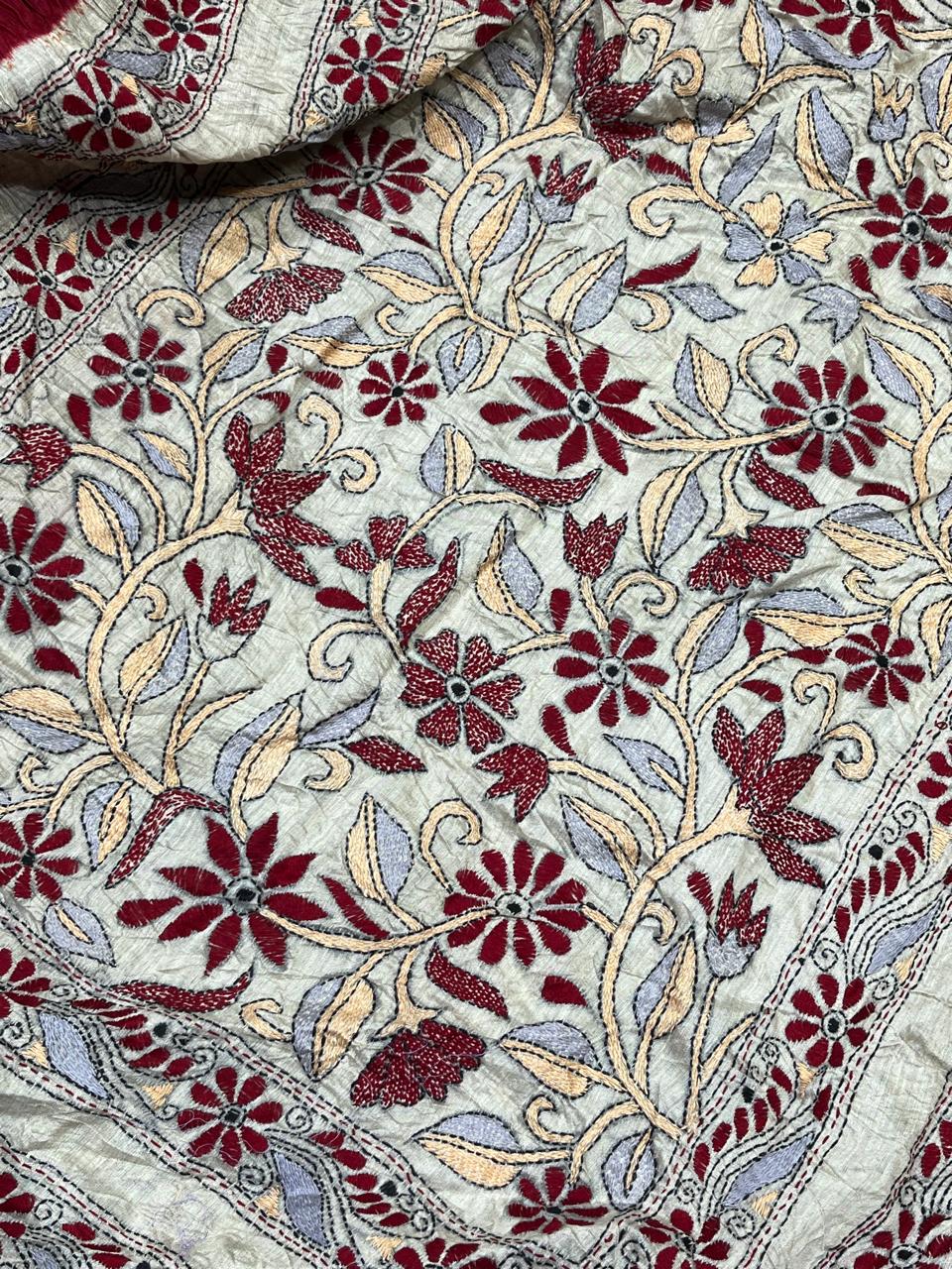 RED TASSAR PURE HANDLOOM BANDHEJ SAREE