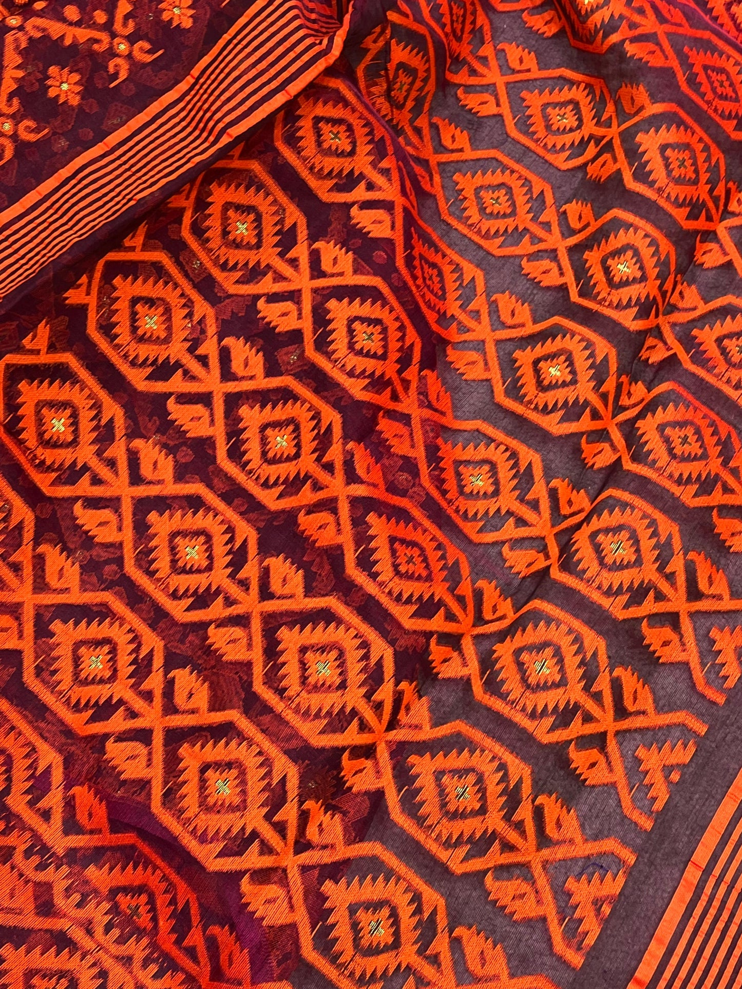 DARK MAROON PURE HANDLOOM BENGAL JAMDANI SAREE