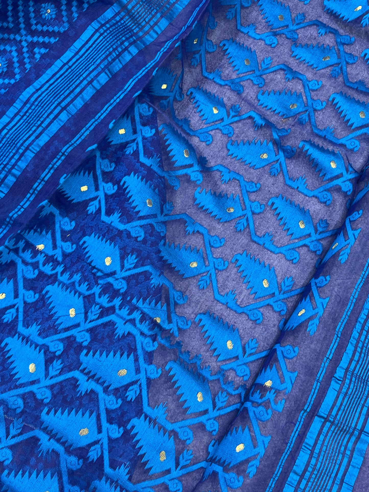 BLUE PURE HANDLOOM BENGAL JAMDANI SAREE