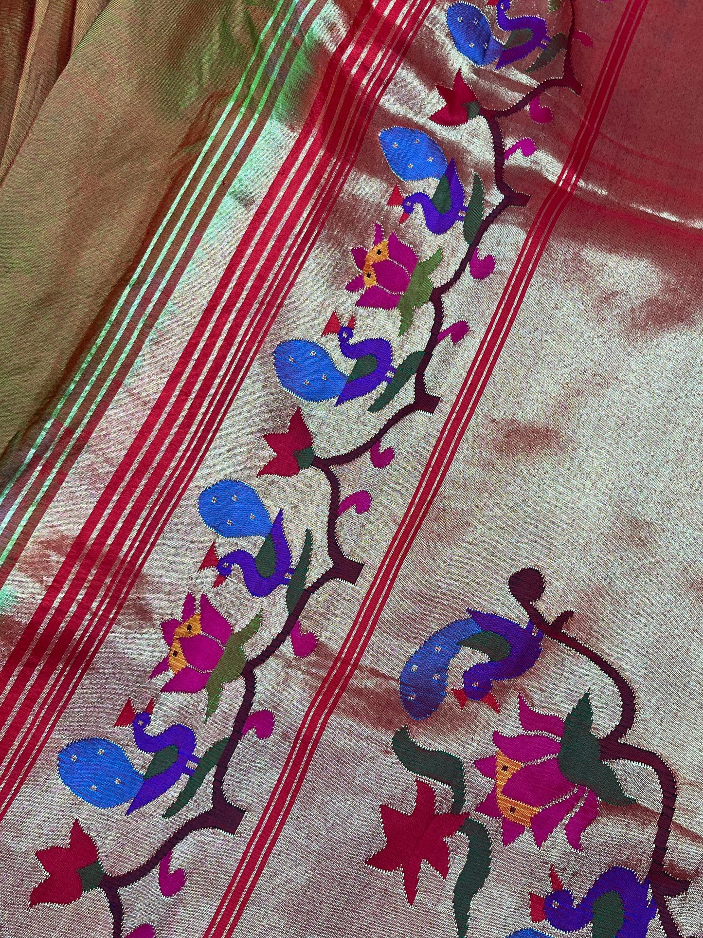 TWO TONE GREEN SILK PURE HANDLOOM PAITHANI SAREE