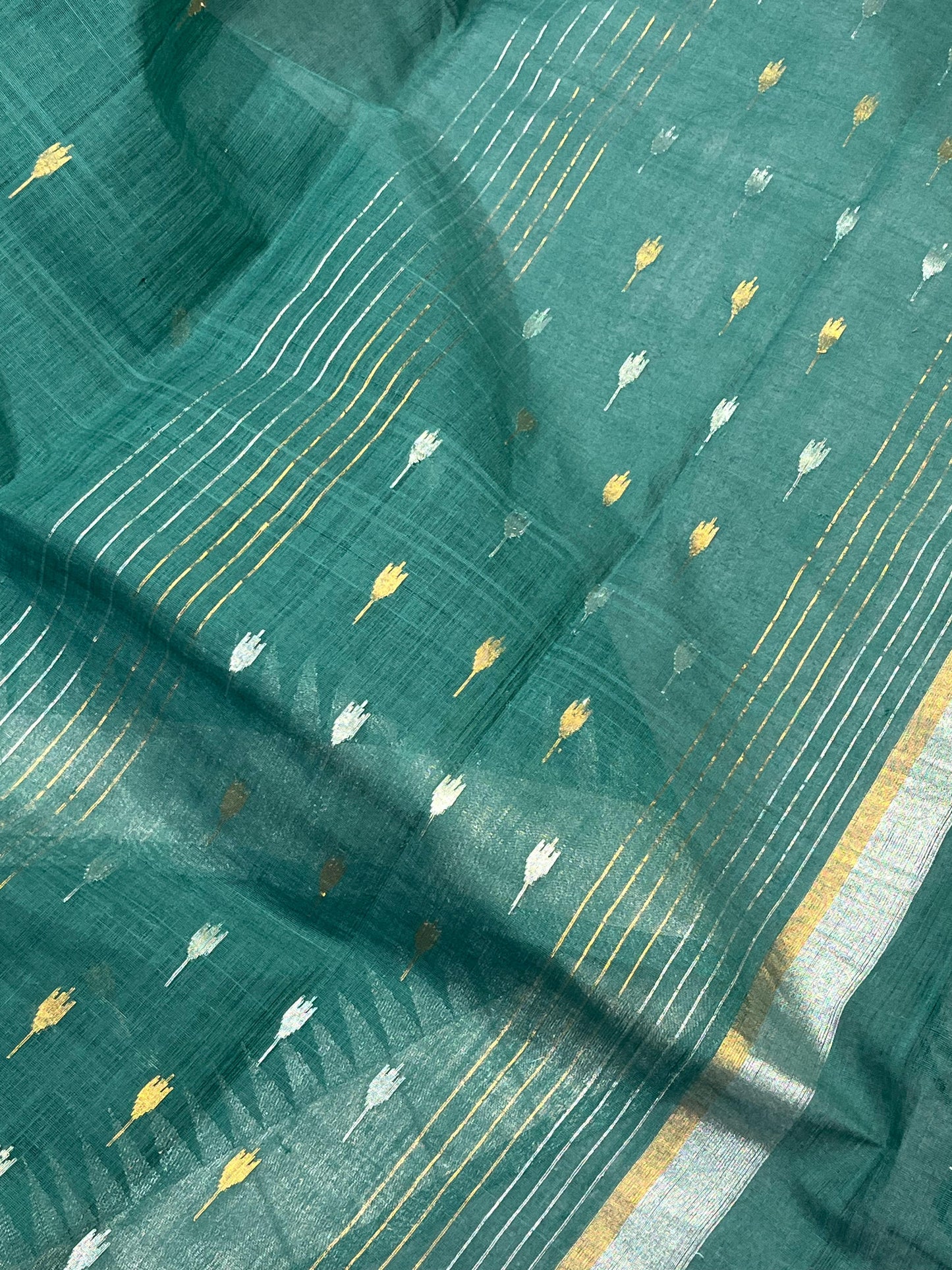 TEAL GREEN PURE HANDLOOM PONDRU KHADI SAREE