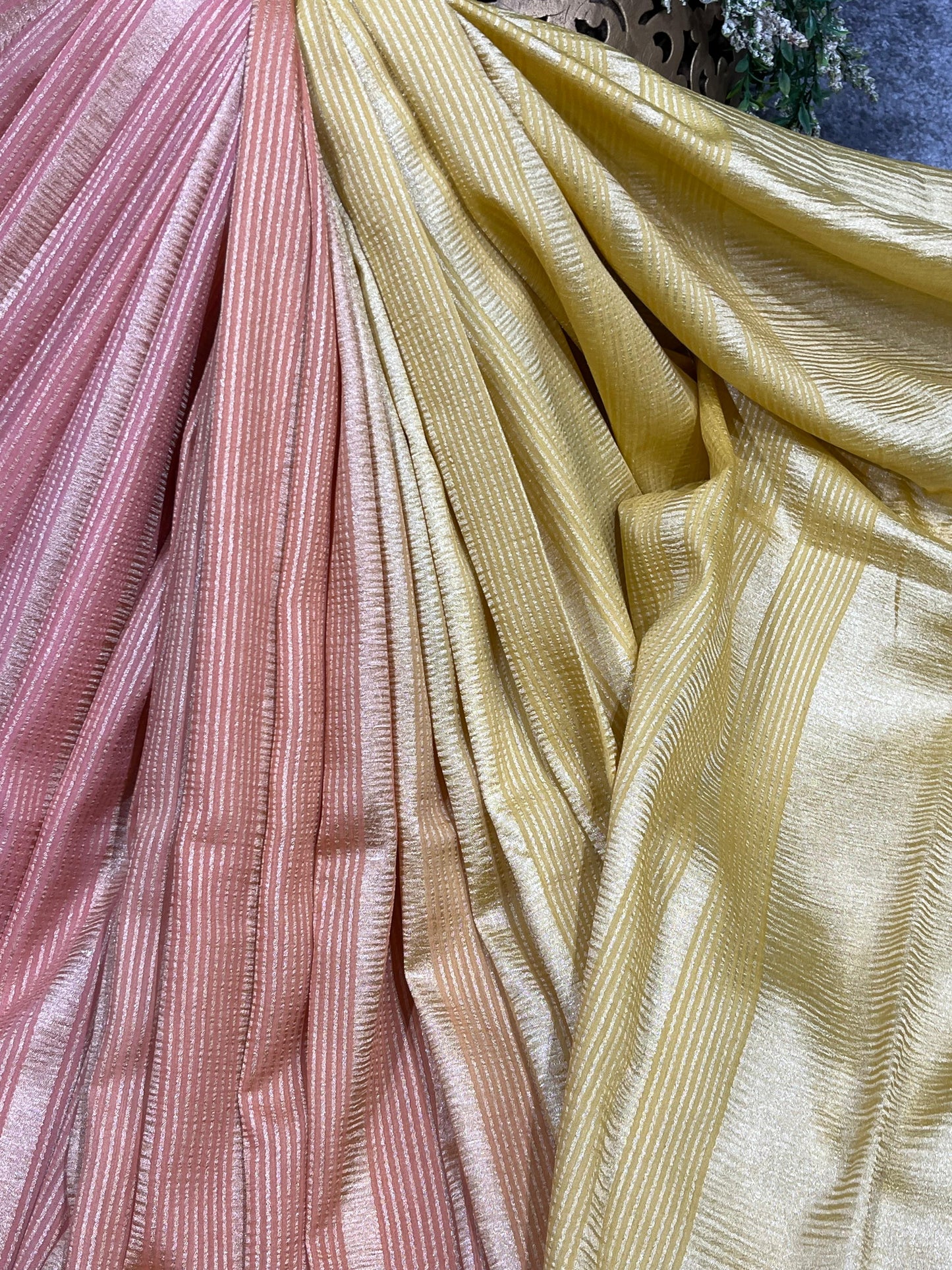 PINK AND GOLDEN YELLOW PURE HANDLOOM MOONGA BANARASI SAREE