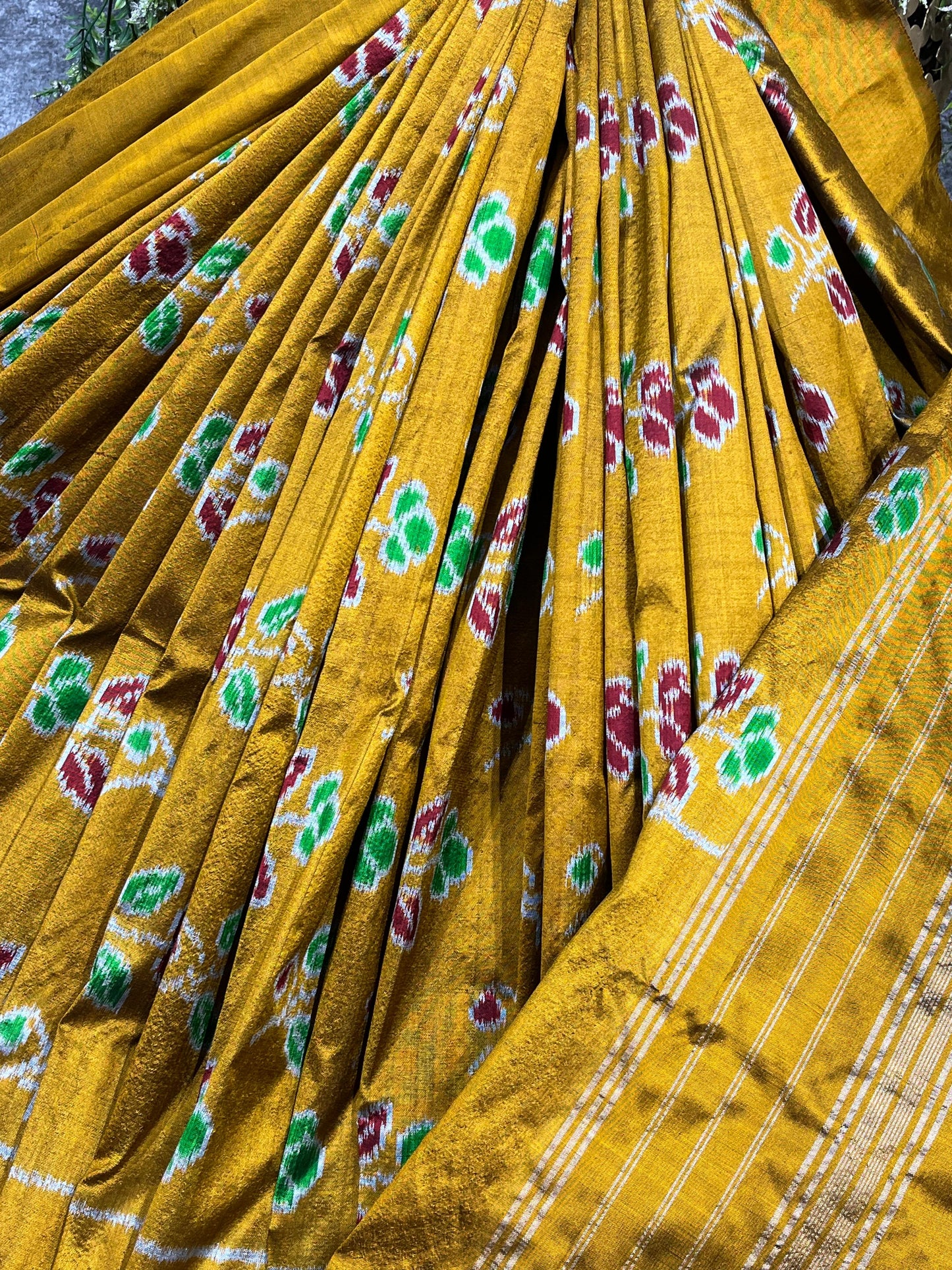 MUSTARD YELLOW SILK PURE HANDLOOM IKKAT SAREE