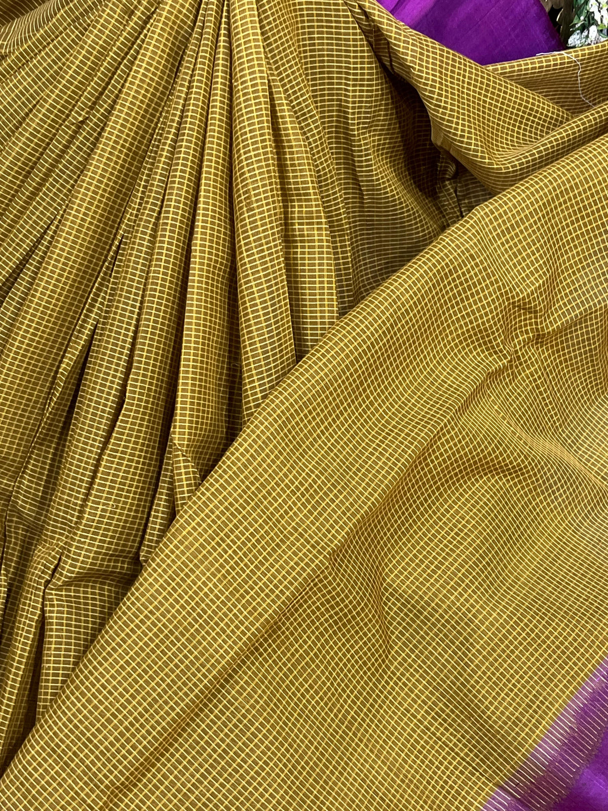 MUSTARD YELLOW COTTON PURE HANDLOOM GADWAL SAREE