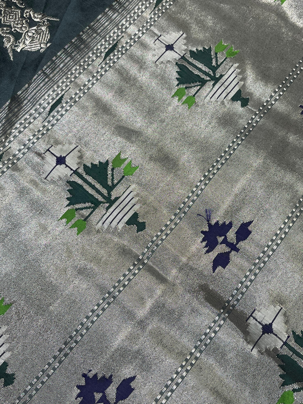 CHARCOAL GREY SILK PURE HANDLOOM PAITHANI SAREE