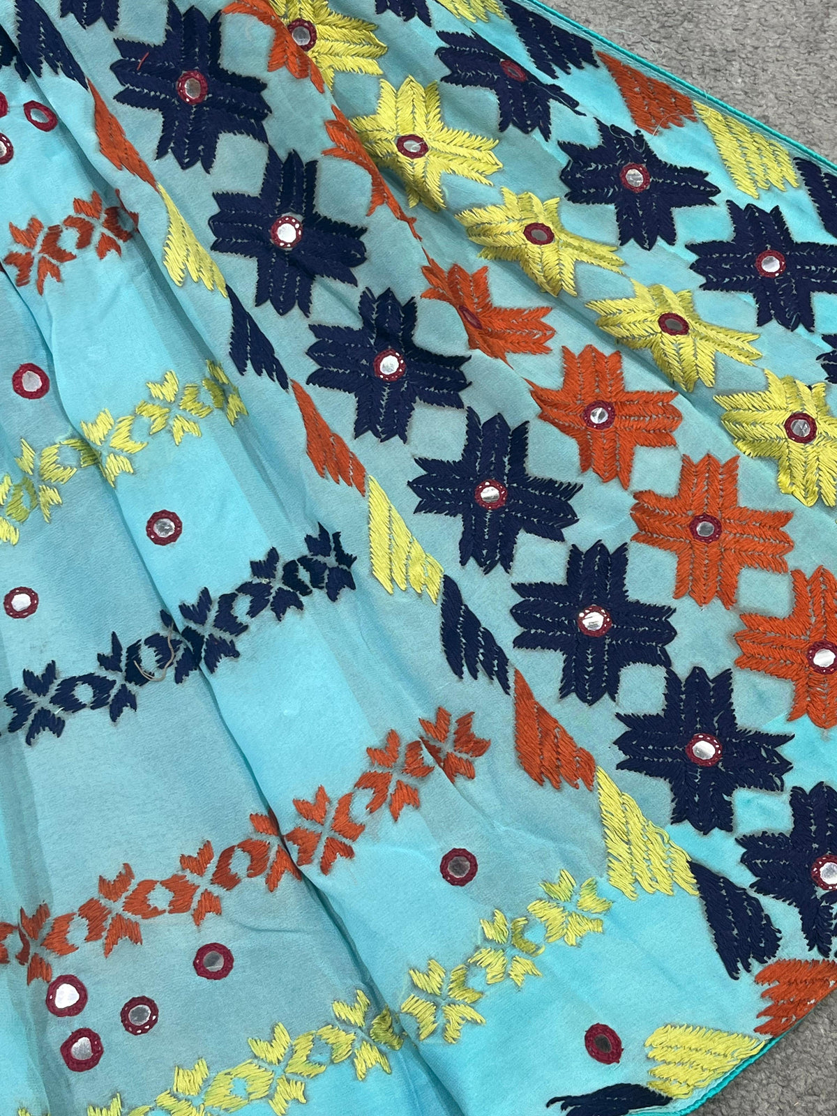 AQUA BLUE GEORGETTE PURE HANDLOOM PHULKARI DUPATTA