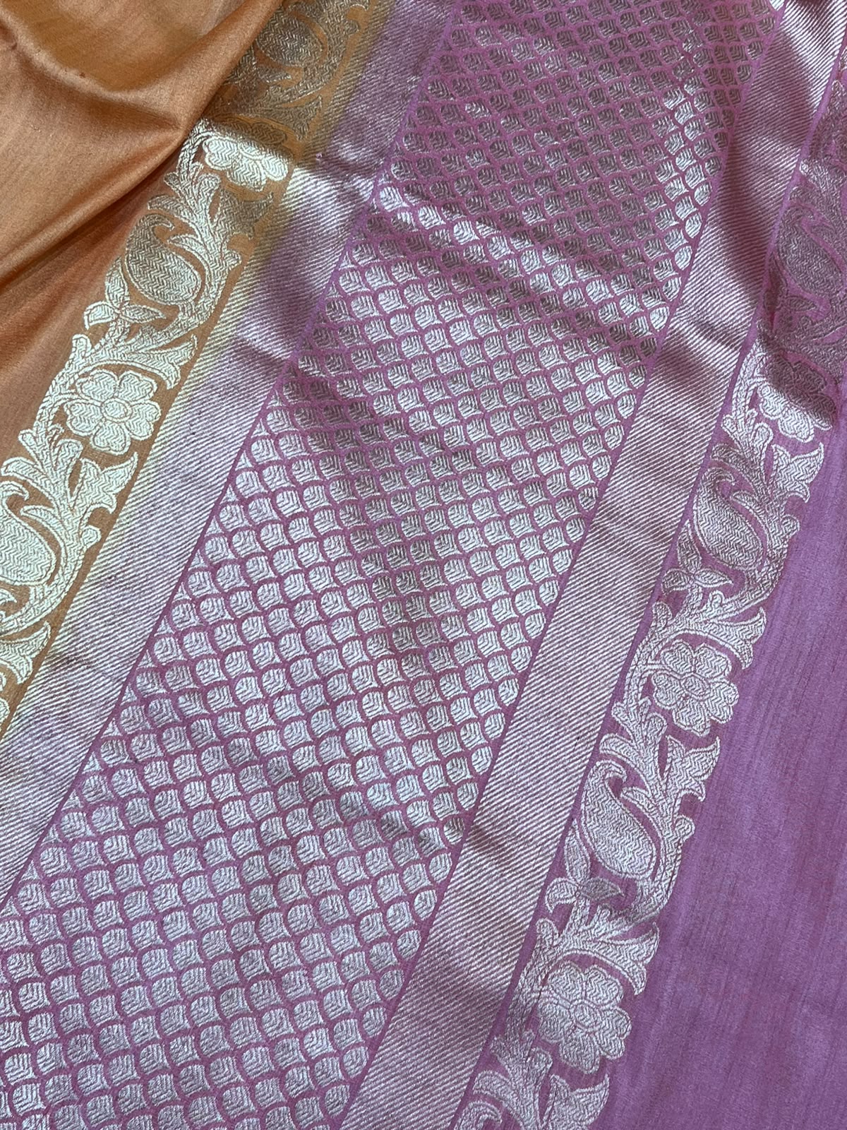 BURNT ORANGE TASSAR GEORGETTE PURE HANDLOOM BANARASI SAREE