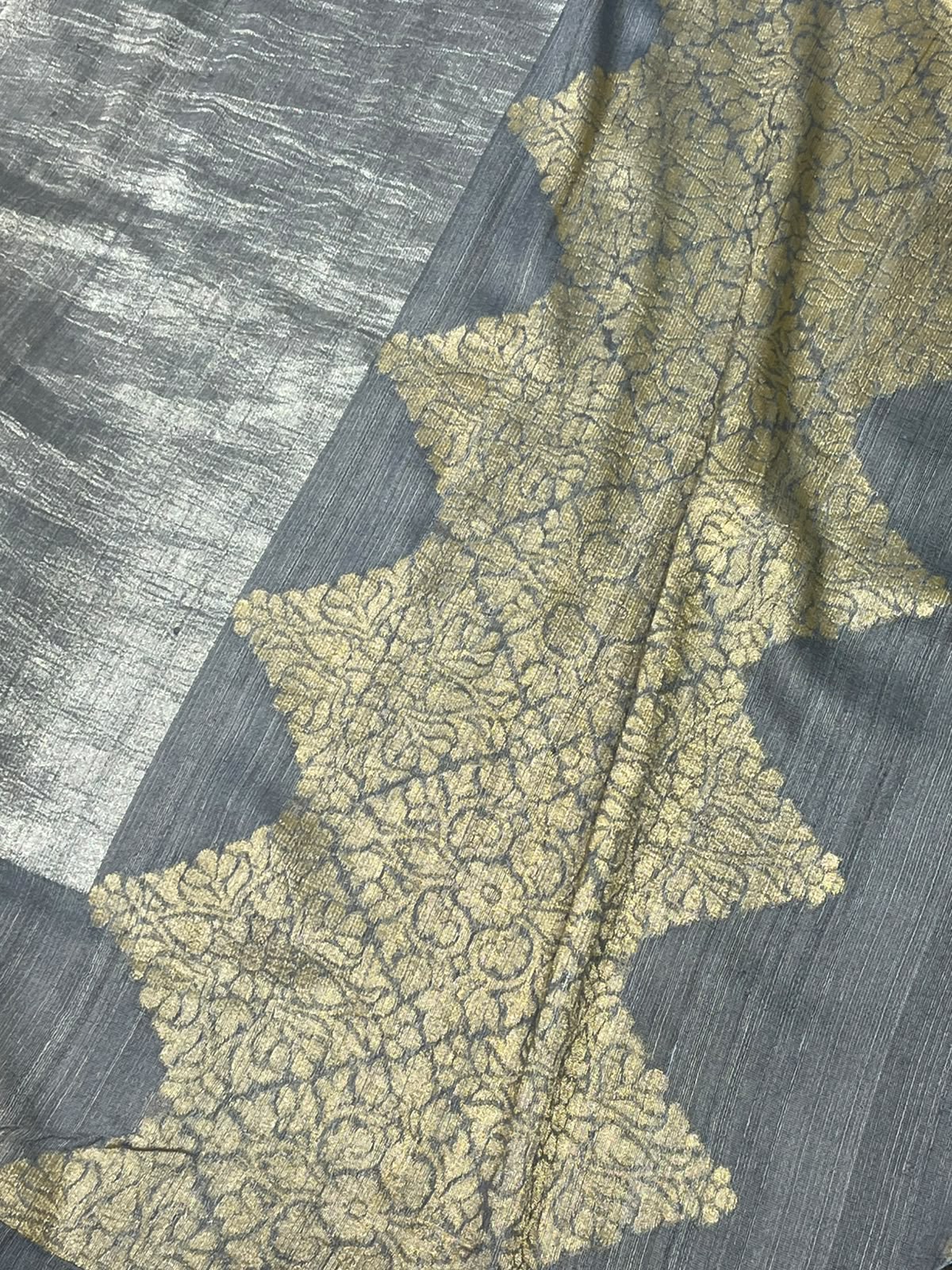 SLATE GREY TASSAR CHIFFON PURE HANDLOOM BANARASI SAREE