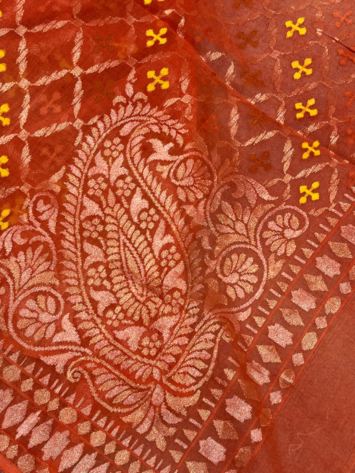 RUST ORANGE COTTON PURE HANDLOOM BANARASI SAREE