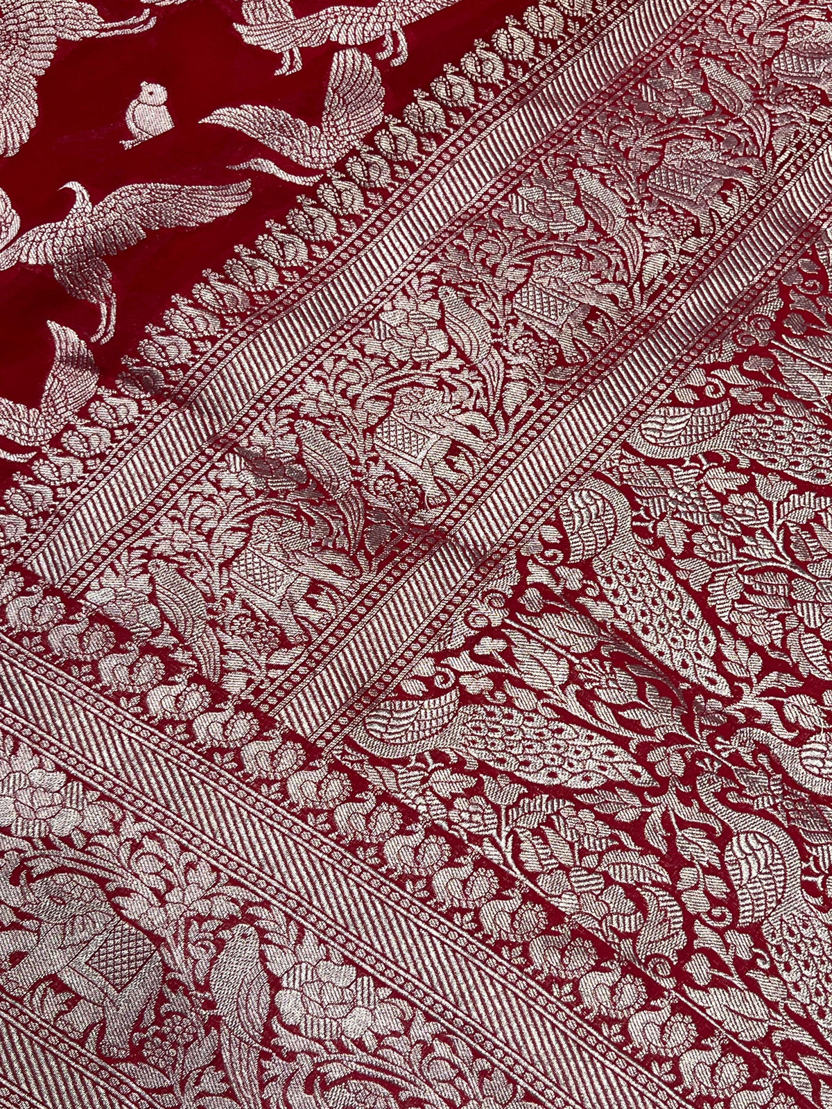RED CHIFFON PURE HANDLOOM BANARASI SAREE