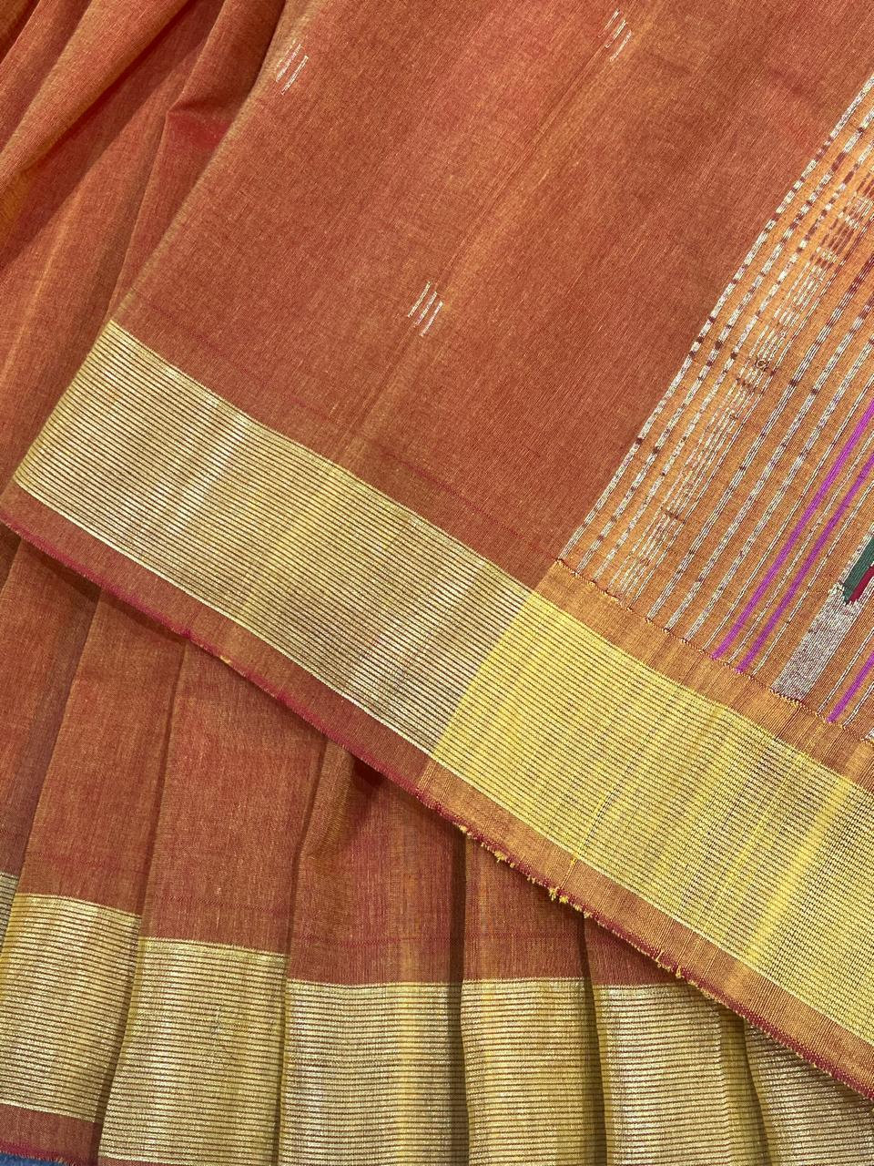 ORANGE COTTON PURE HANDLOOM PAITHANI SAREE