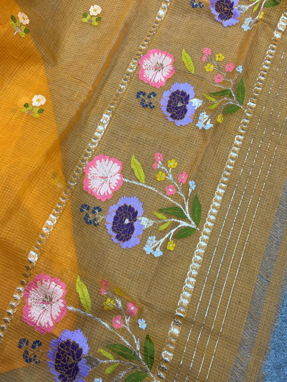 ORANGE PURE HANDLOOM KOTA DORIYA SAREE