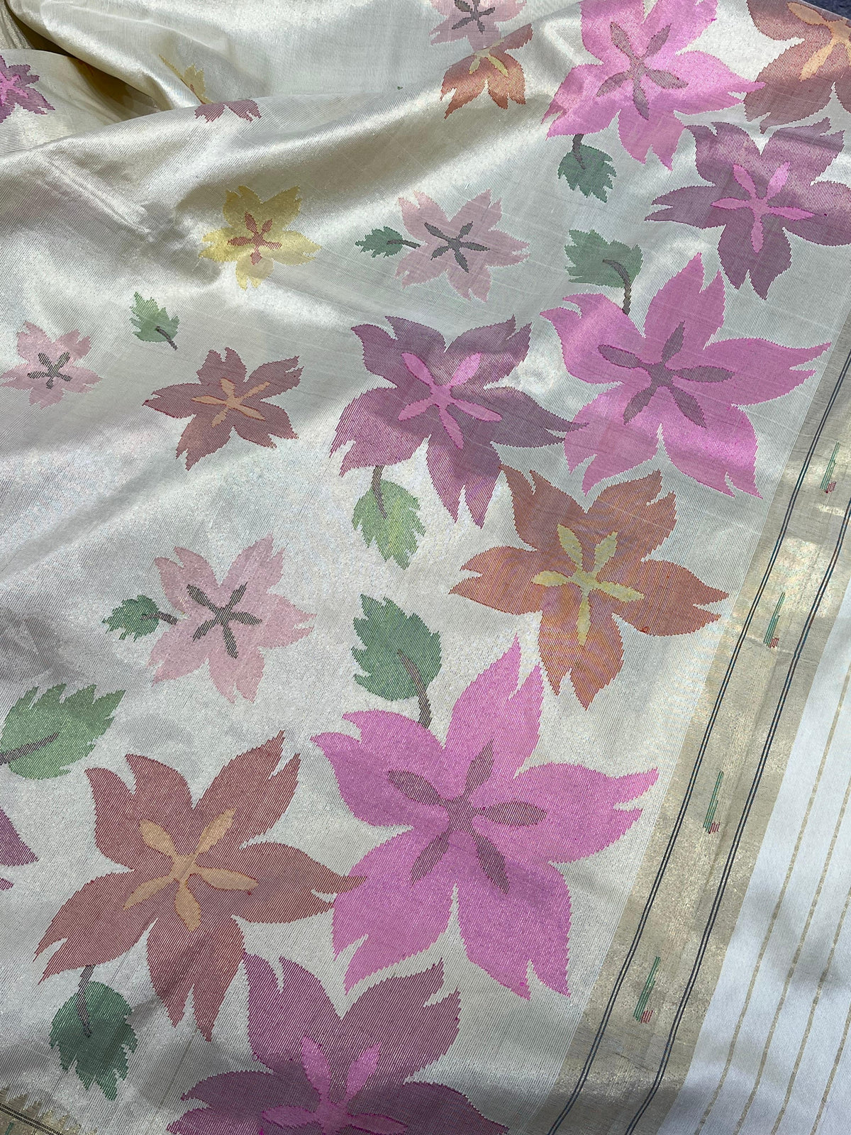 IVORY TISSUE PURE HANDLOOM PAITHANI SAREE