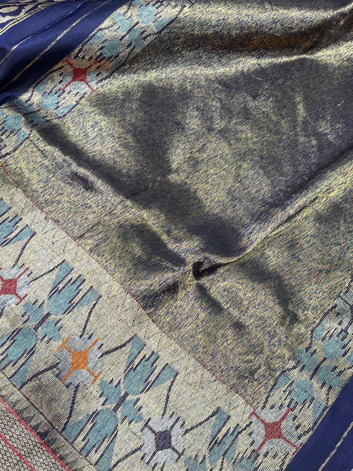 NAVY BLUE MULBERRY SILK PURE HANDLOOM PAITHANI SAREE