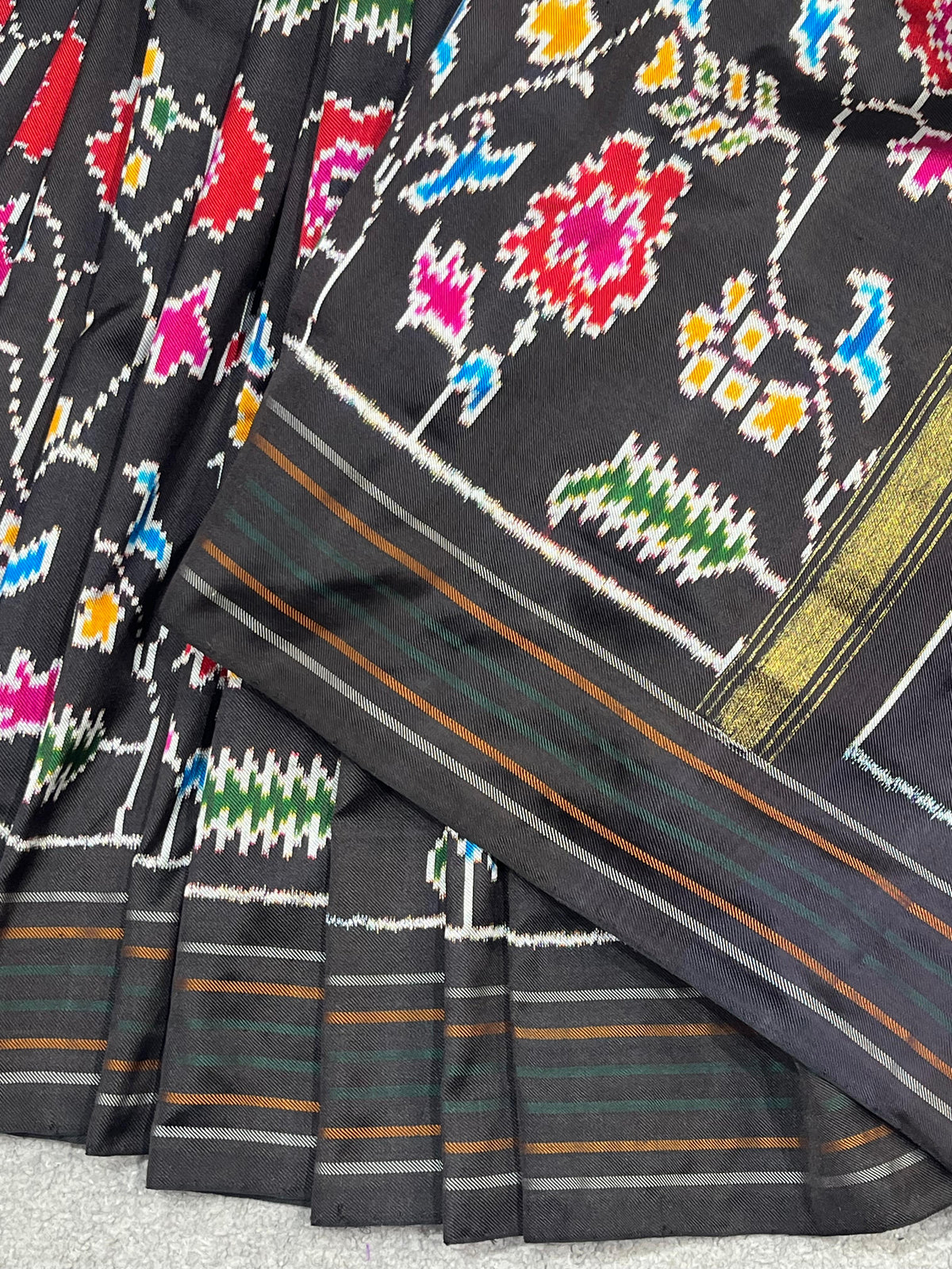 BLACK TWILL SILK PURE HANDLOOM IKKAT SAREE