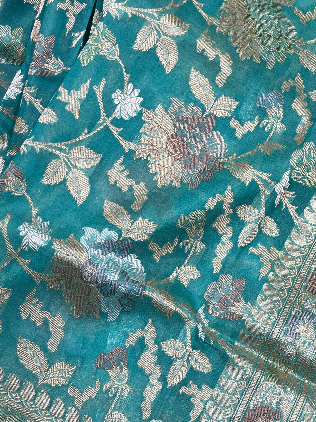 TURQUOISE KORA PURE HANDLOOM BANARASI SAREE