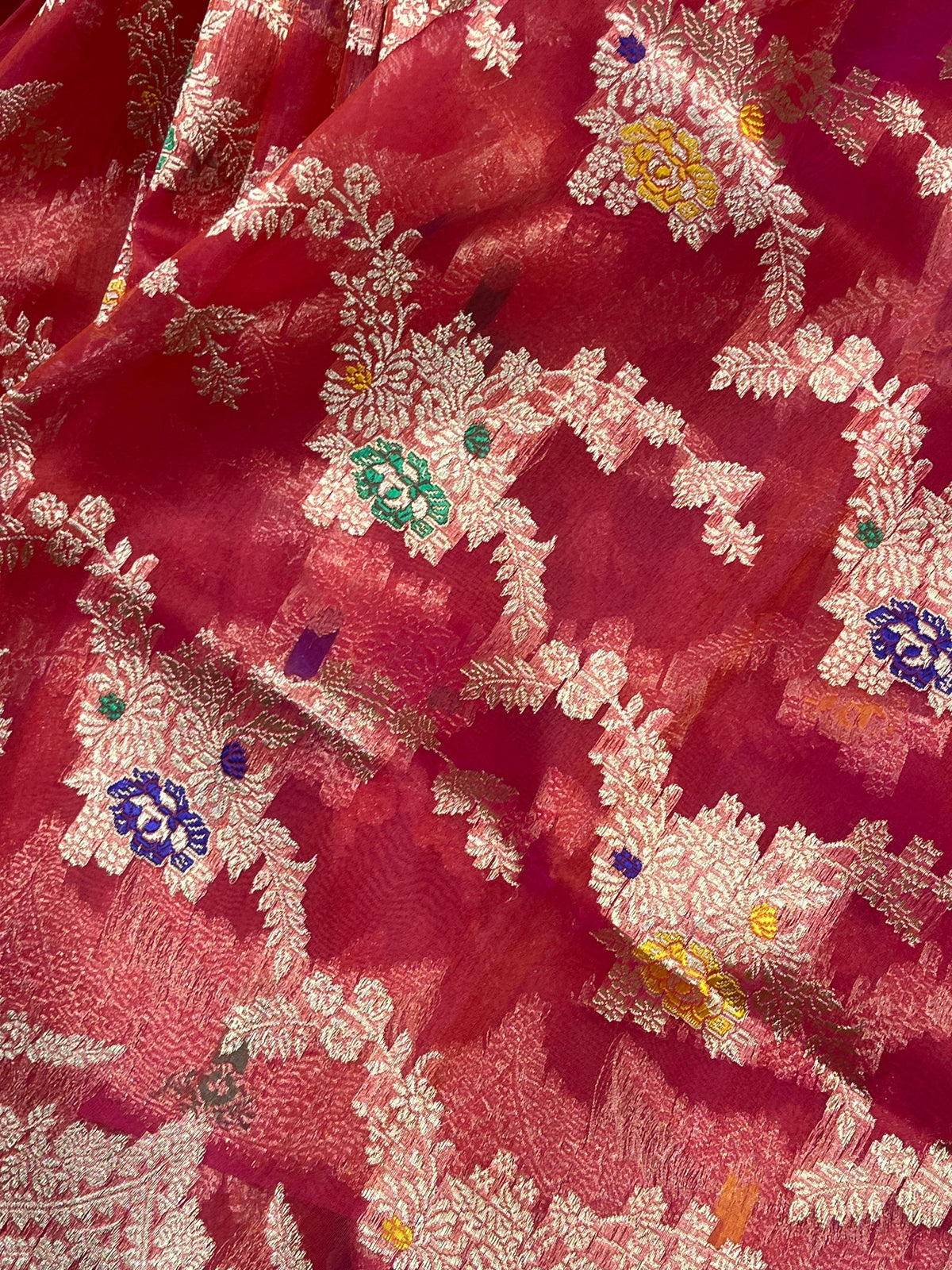 RED PINK KORA PURE HANDLOOM BANARASI SAREE