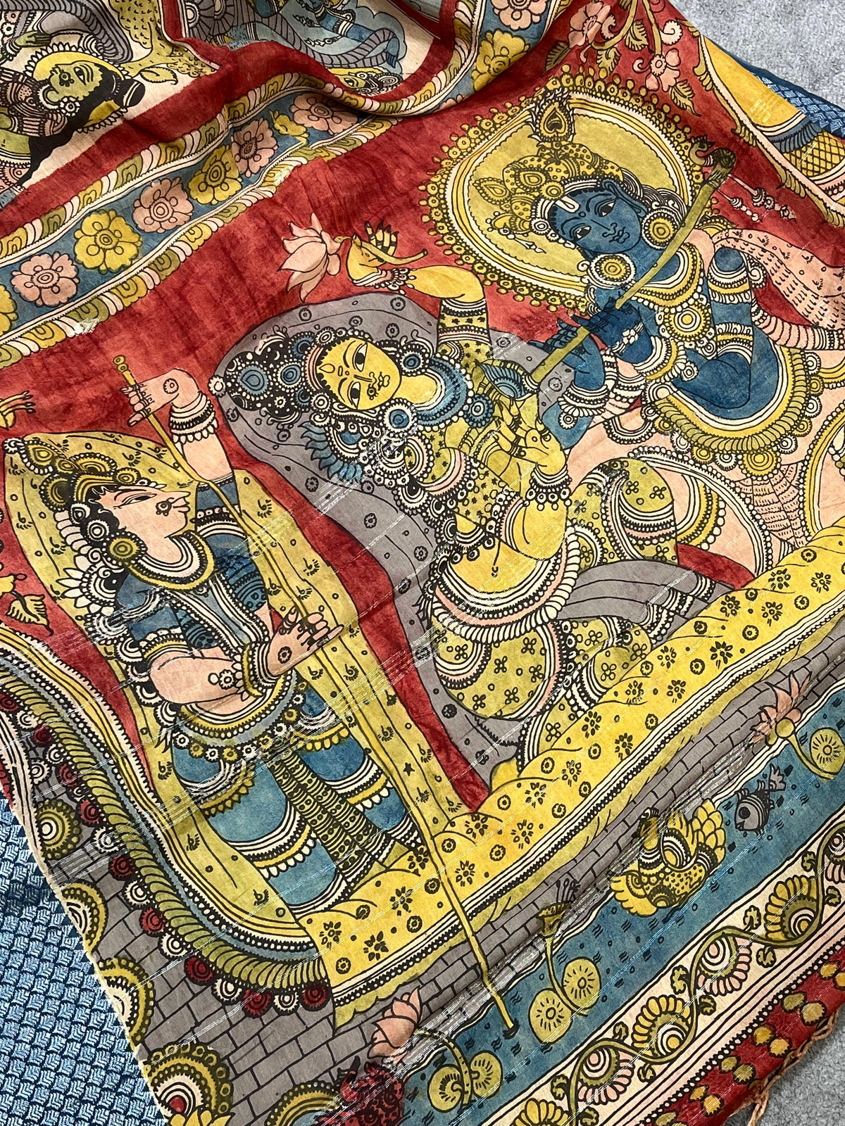 YELLOW BEIGE SILK PURE HANDLOOM KALAMKARI SAREE