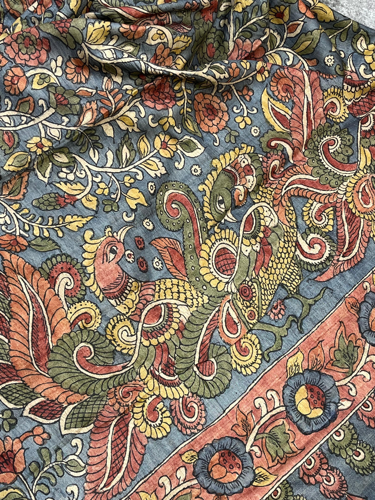 BLUE TASSAR PURE HANDLOOM KALAMKARI SAREE