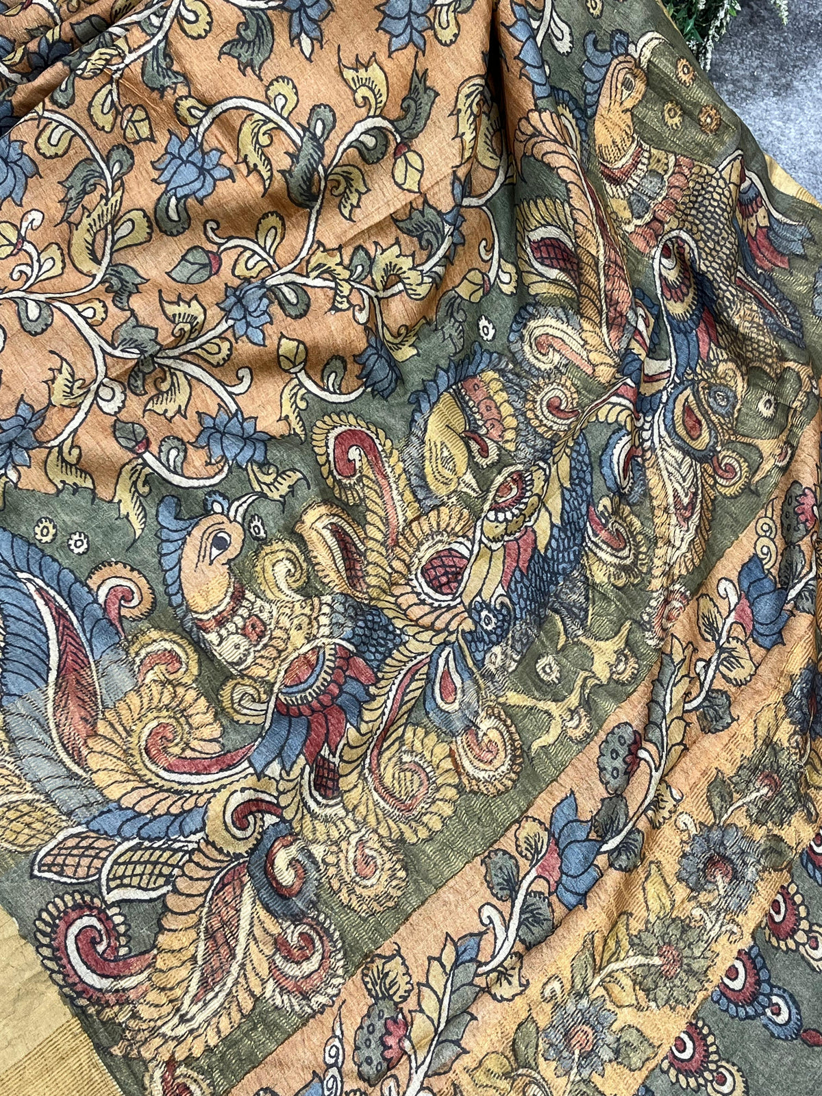 MUSTRAD PEACH TASSAR PURE HANDLOOM KALAMKARI SAREE