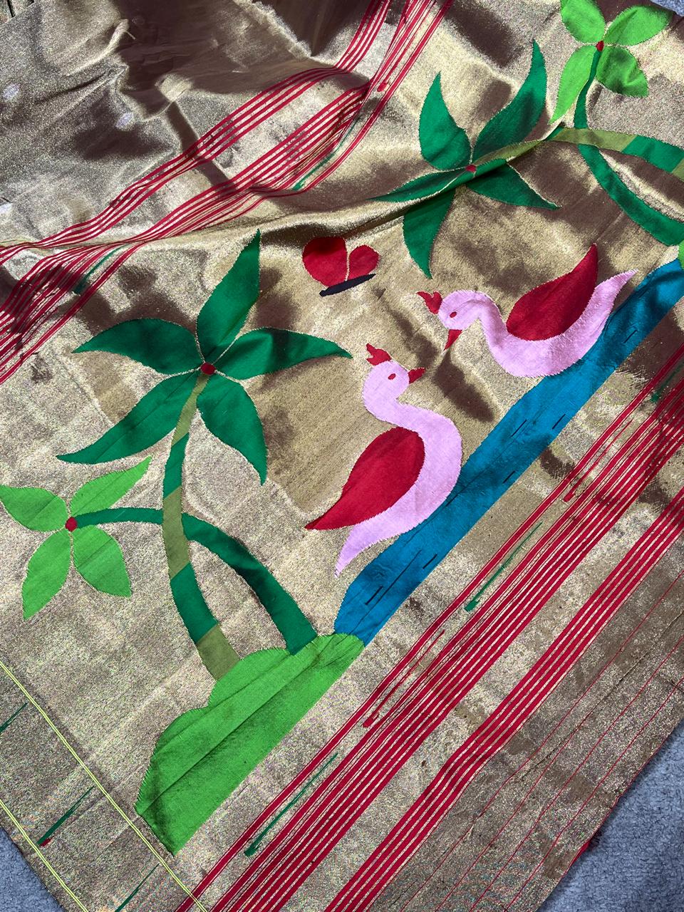 ANTIQUE GOLD TISSUE SILK PURE HANDLOOM PAITHANI SAREE