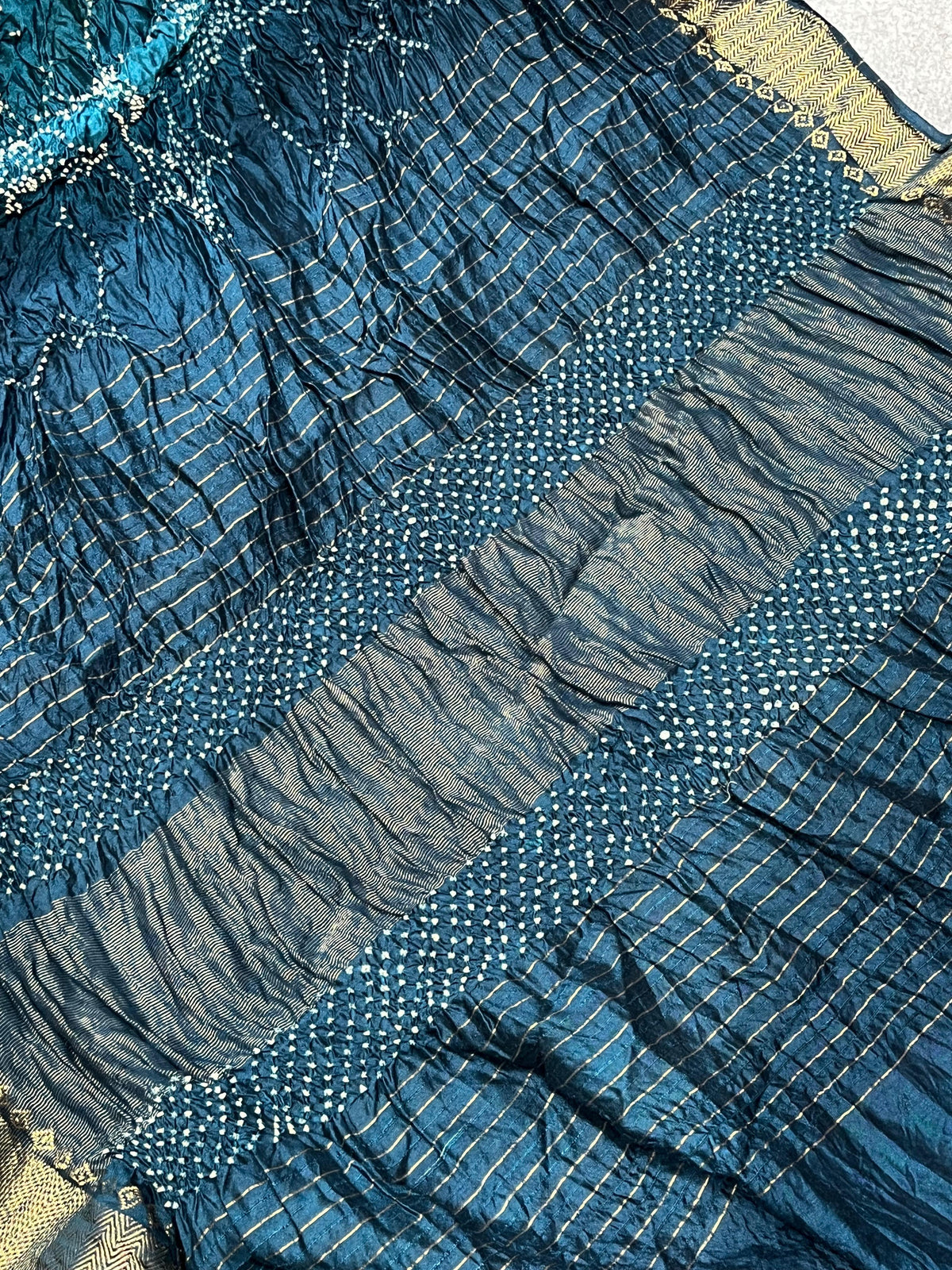 TEAL BLUE MOONGA SILK PURE HANDLOOM BANDHEJ SAREE