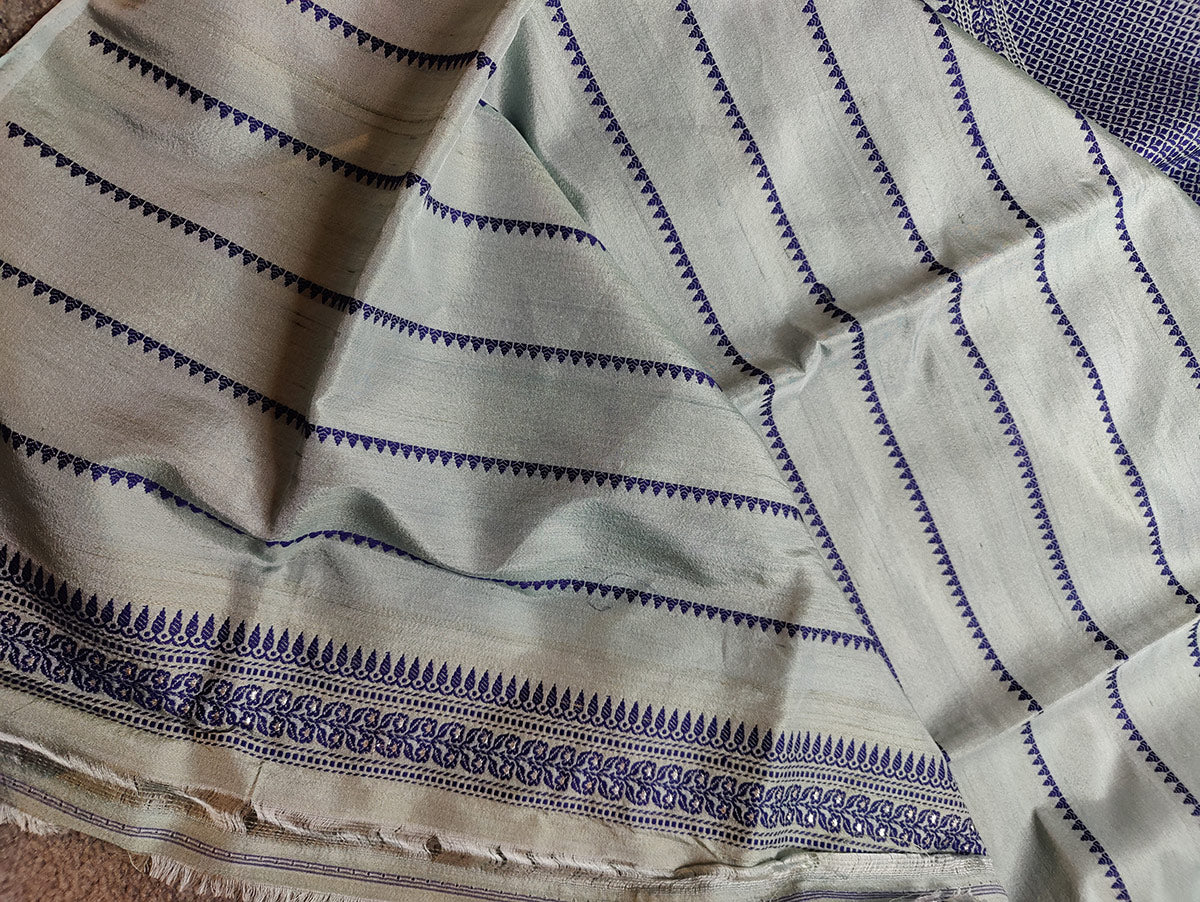 GREY PURE TUSSAR HANDLOOM BANARASI SAREE