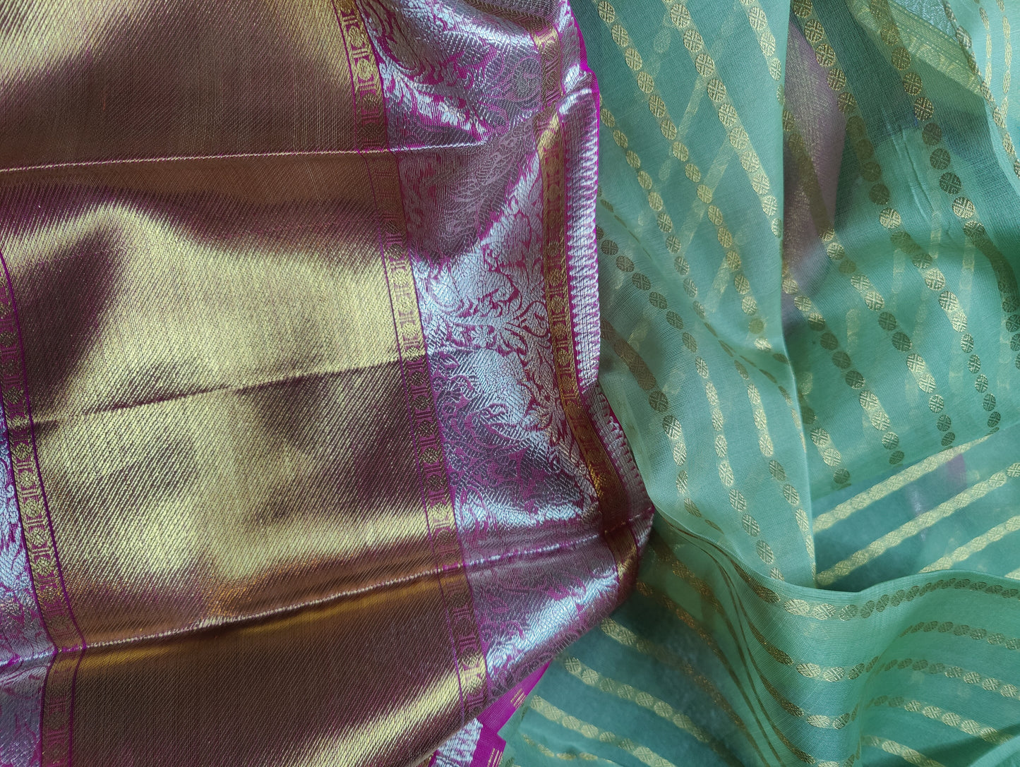 PISTA GREEN KORA PURE HANDLOOM KANJIVARAM REAL ZARI SAREE