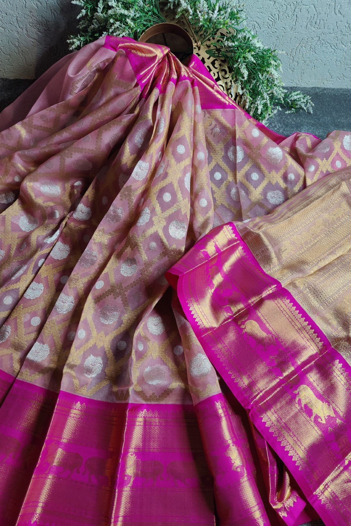 BABY PINK KORA PURE HANDLOOM REAL ZARI KANJIVARAM SAREE
