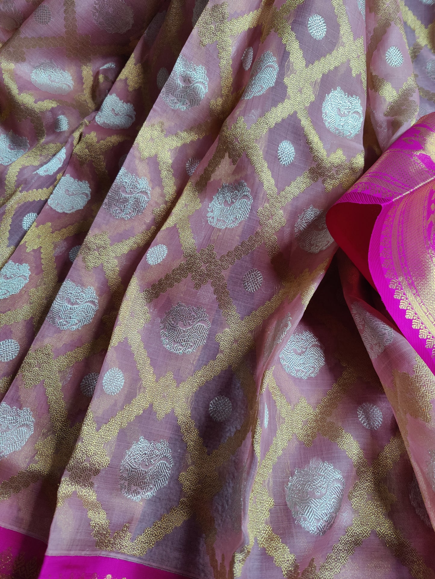 BABY PINK KORA PURE HANDLOOM REAL ZARI KANJIVARAM SAREE