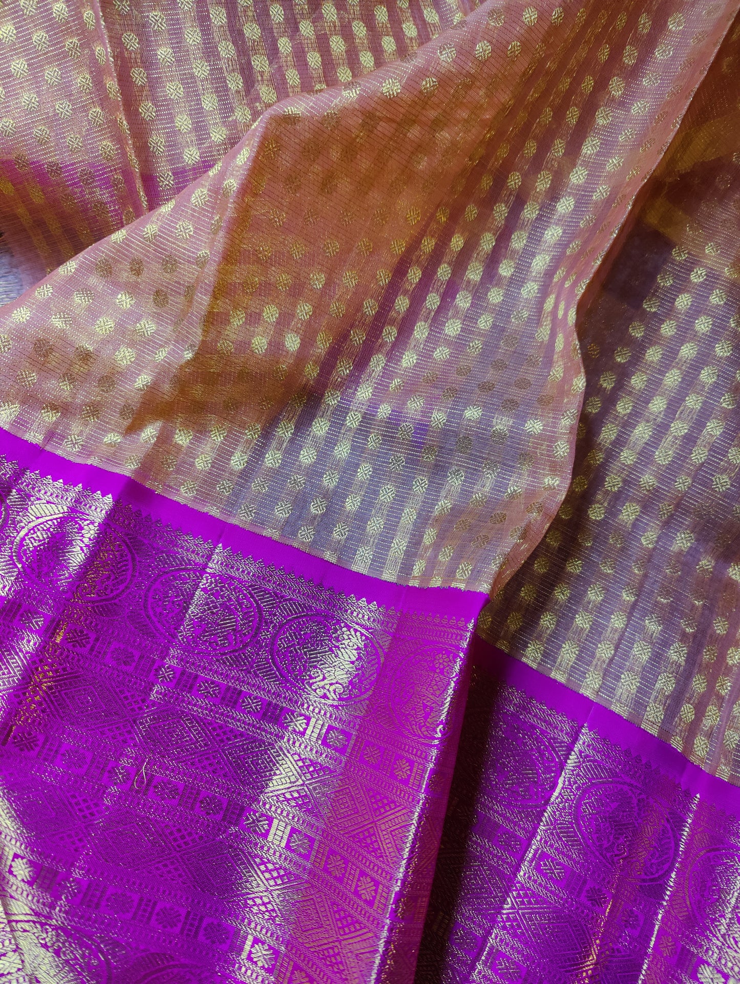 TWO TONE PEACH KORA PURE HANDLOOM KANJIVARAM SAREE