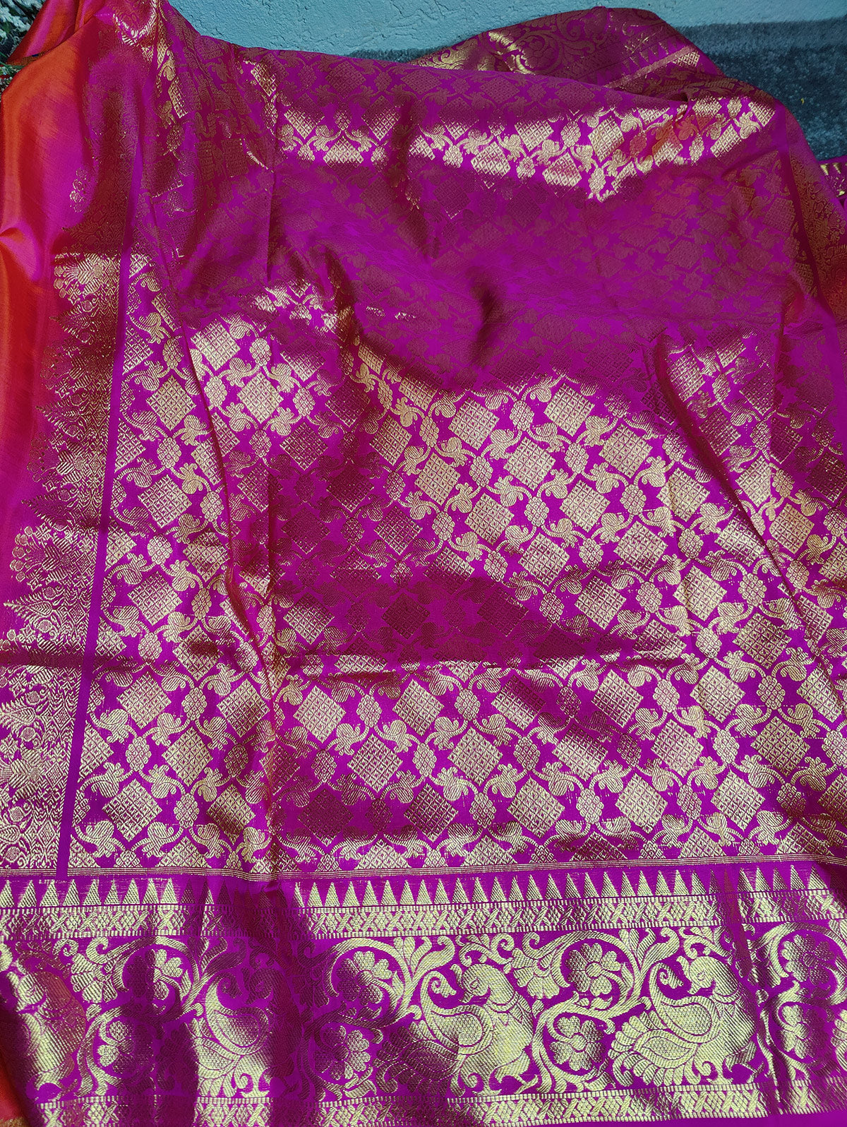TWO TONE FUSHIYA PINK SILK PURE HANDLOOM VENKATAGIRI SAREE
