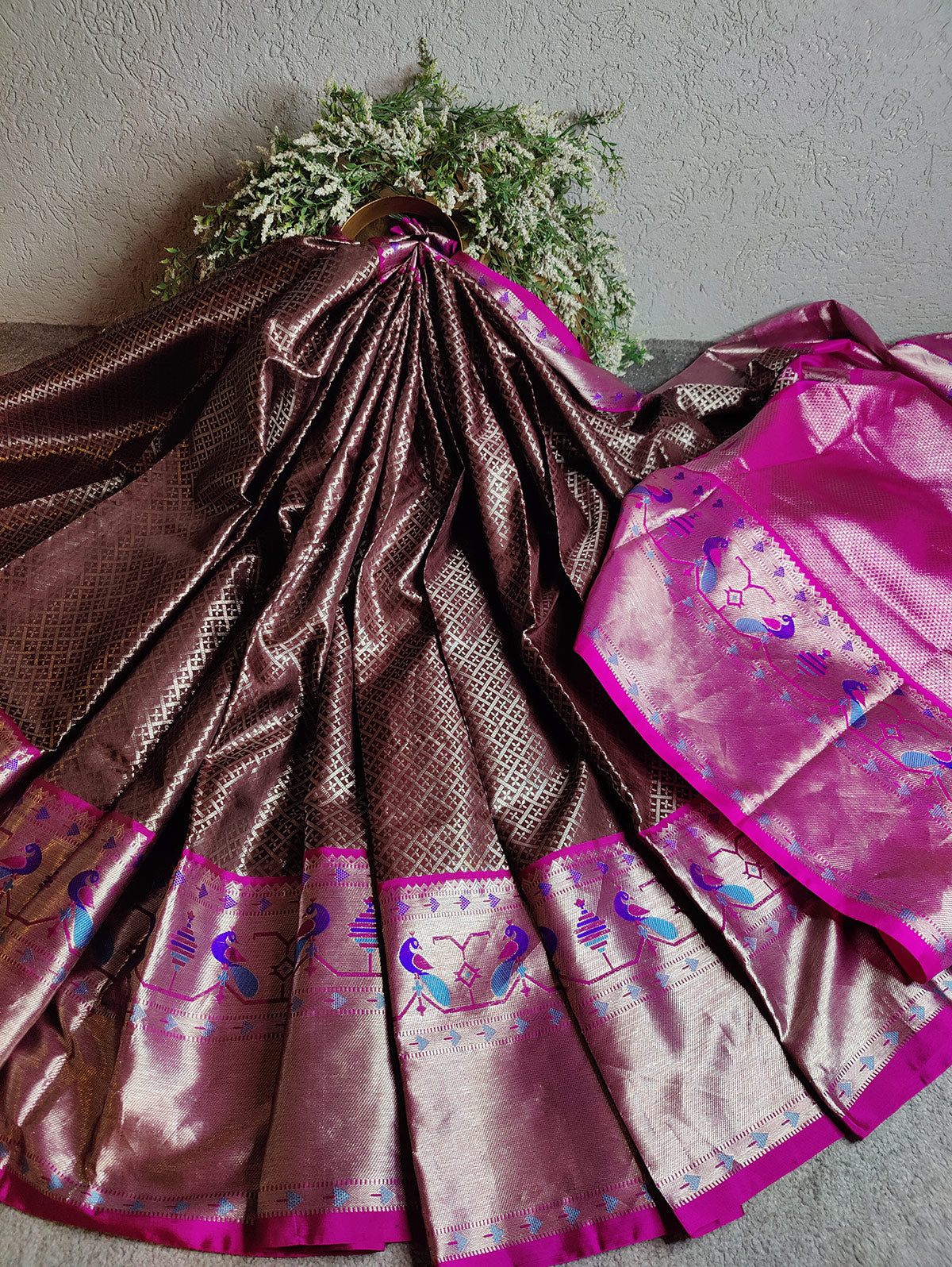CHOCLATE BROWN SILK PURE HANDLOOM VENKATAGIRI SAREE