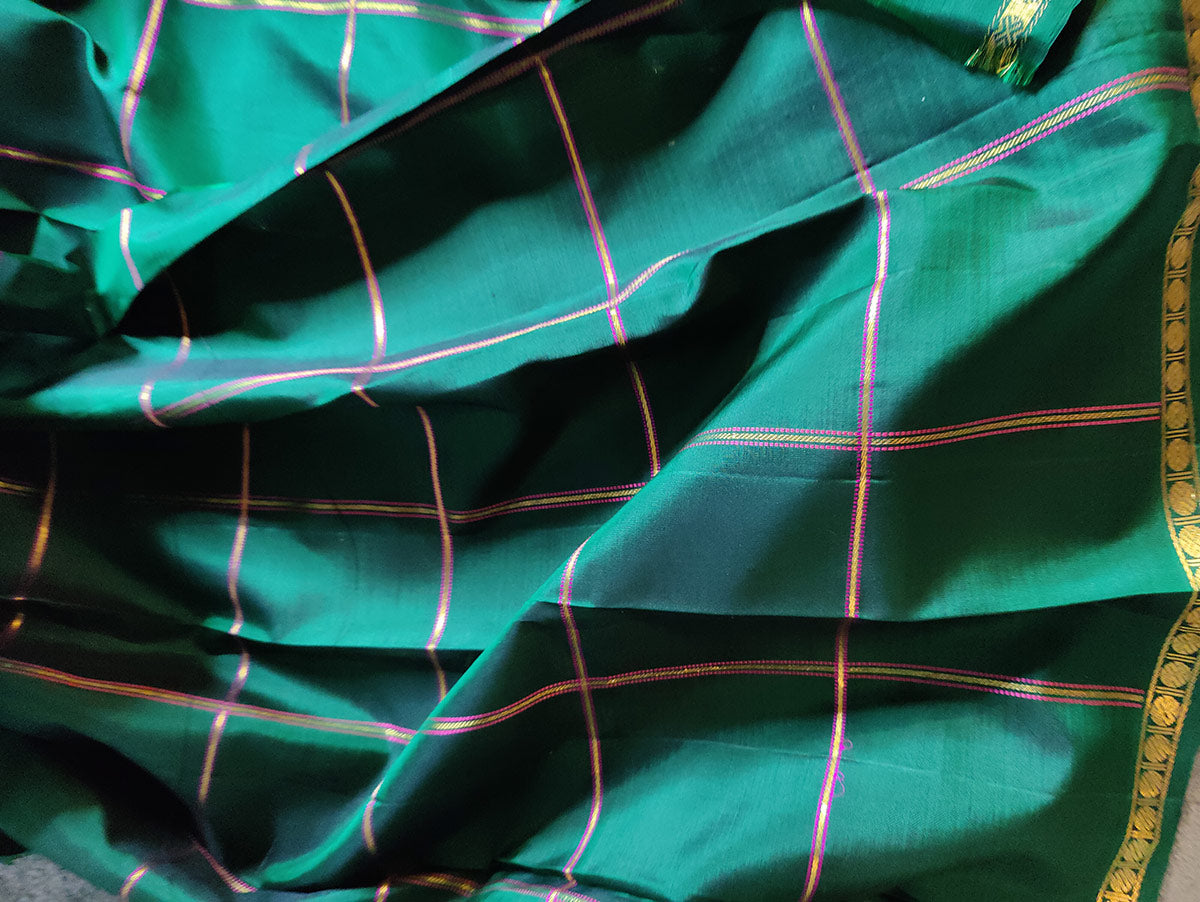 BOTTLE GREEN SILK PURE HANDLOOM KANJIVARAM SAREE