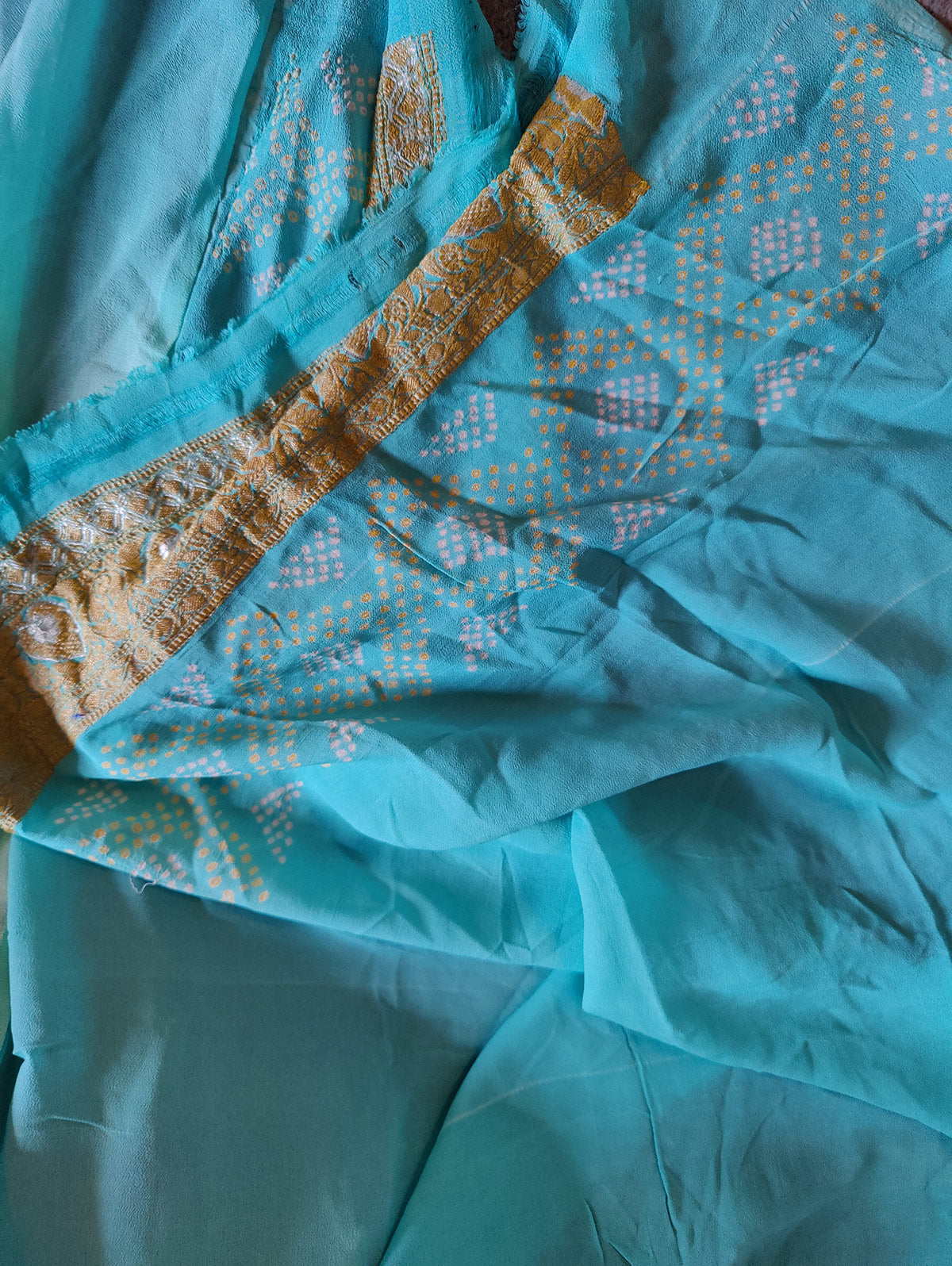 BLUE SHADED GEORGETTE PURE HANDLOOM RAI BHANDEJ SAREE