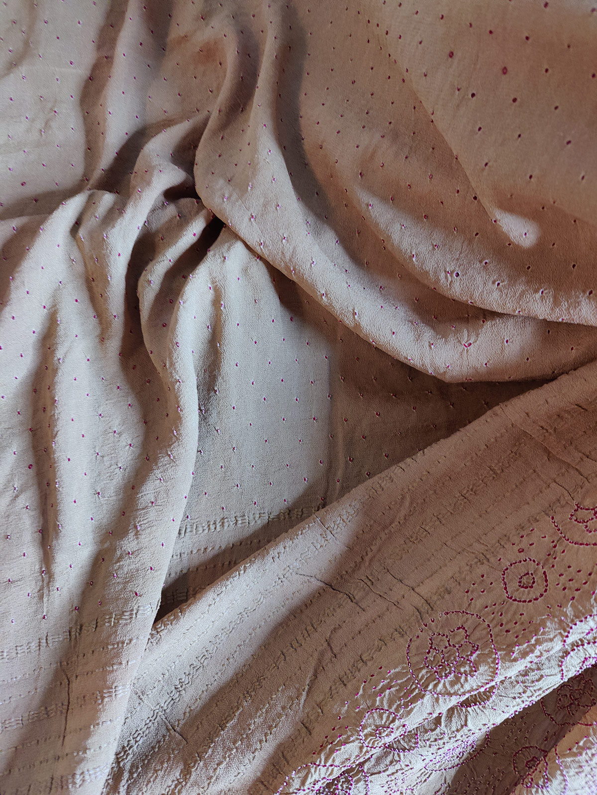 BISCUIT GEORGETTE PURE HANDLOOM RAI BHANDEJ SAREE