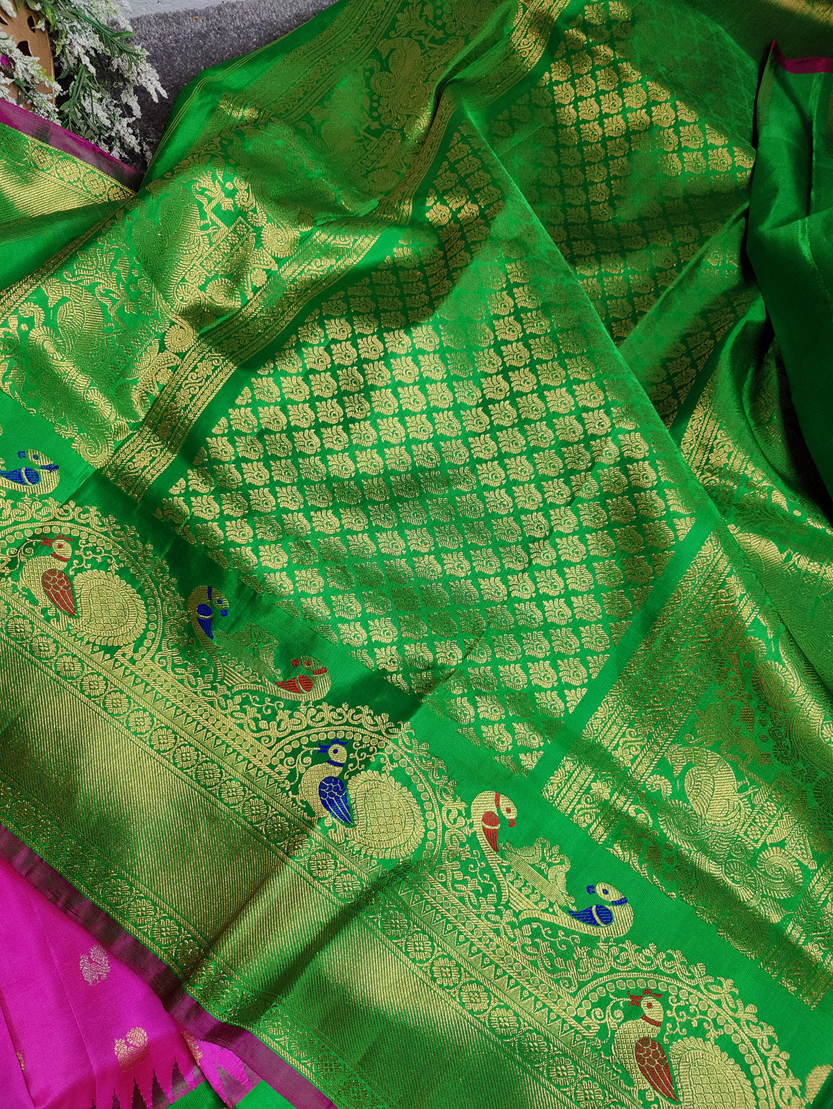 PINK SILK PURE HANDLOOM GADWAL SAREE